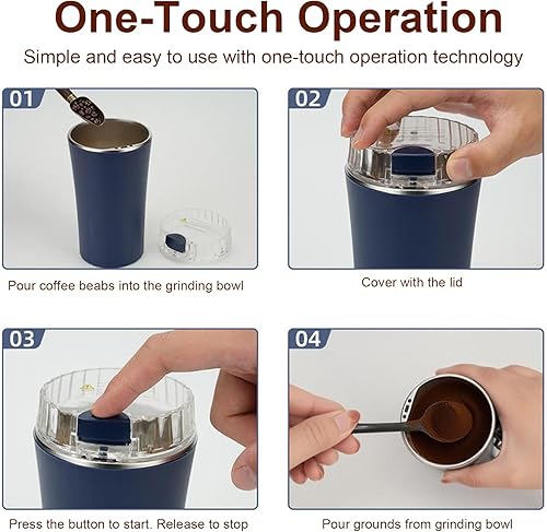 Miniatura 5 de Molinillos de café eléctricos, molinillo de especias, molinillo pequeño portátil de 300 W con 8 cuchillas de acero inoxidable para granos de