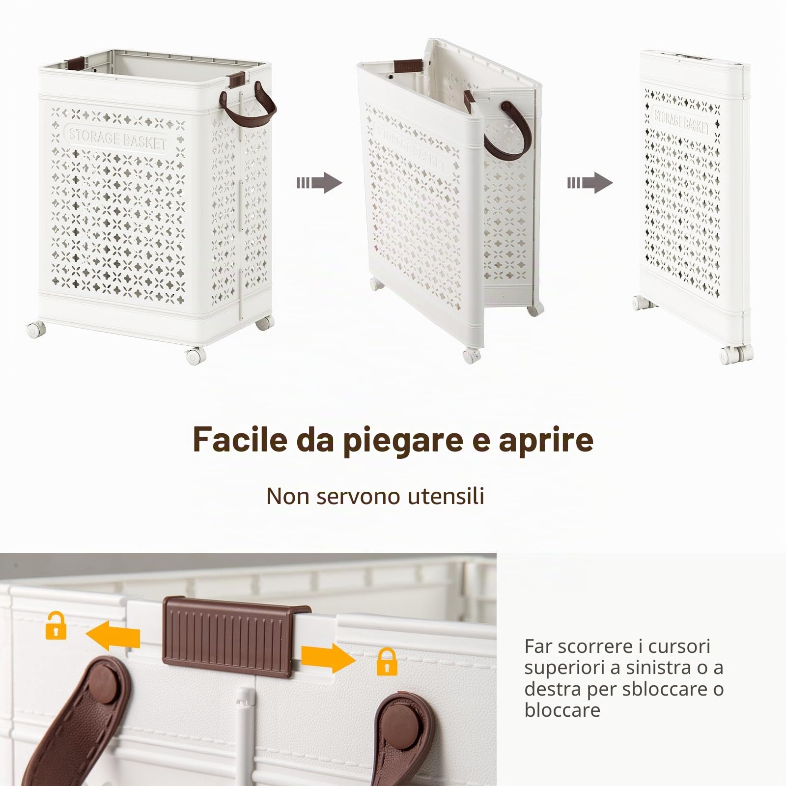 LIFEZEAL Cesto per biancheria pieghevole con ruote, 75 L, portatile, con maniglia, cesto per lavanderia in plastica per camera da letto, bagno, dormitorio, lavanderia