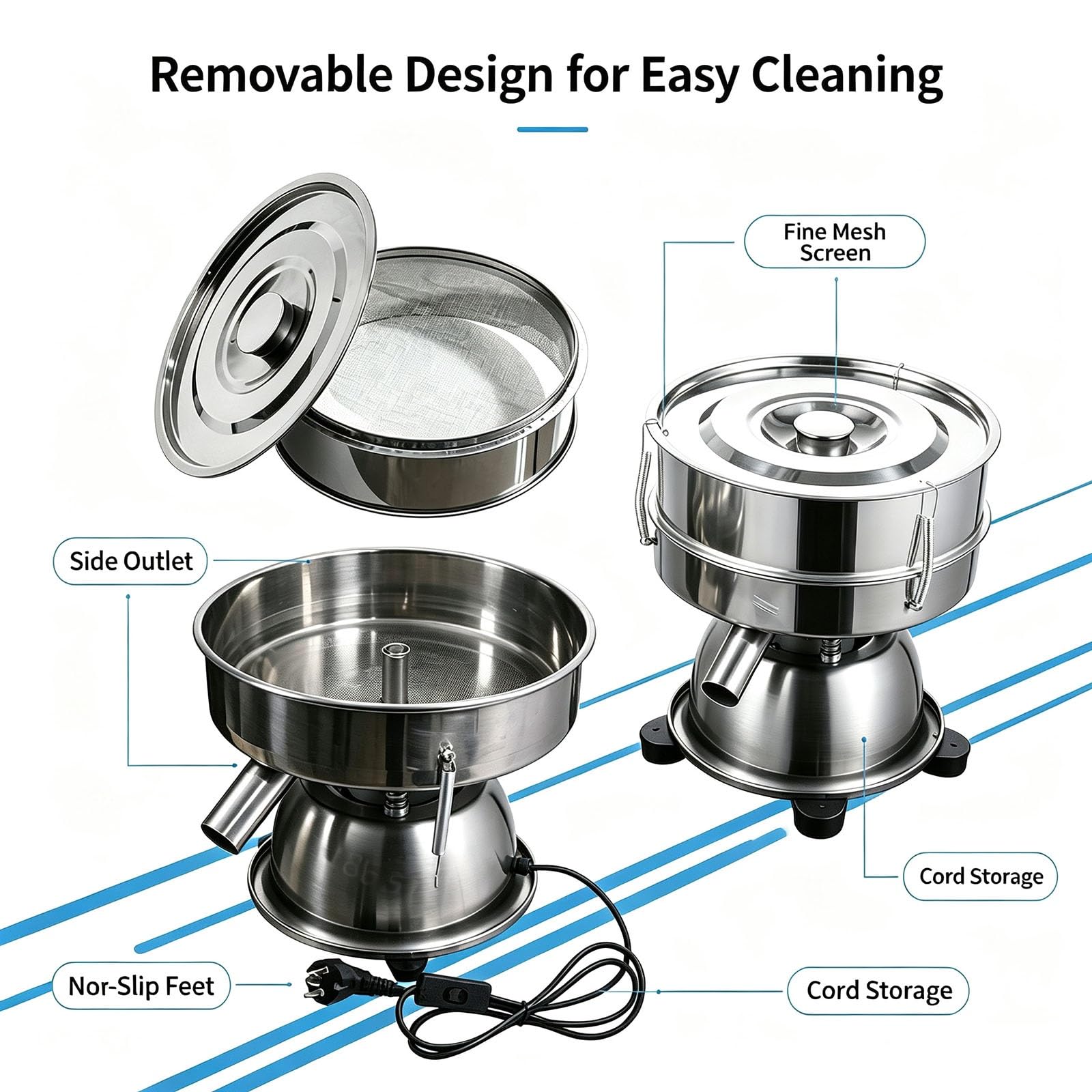 Genérico Mini Tamiz de Polvo Automático Malla 60 for Panadería Cocina | Máquina tamiz vibratorio agitador tamiz opcional for granos polvo granulado