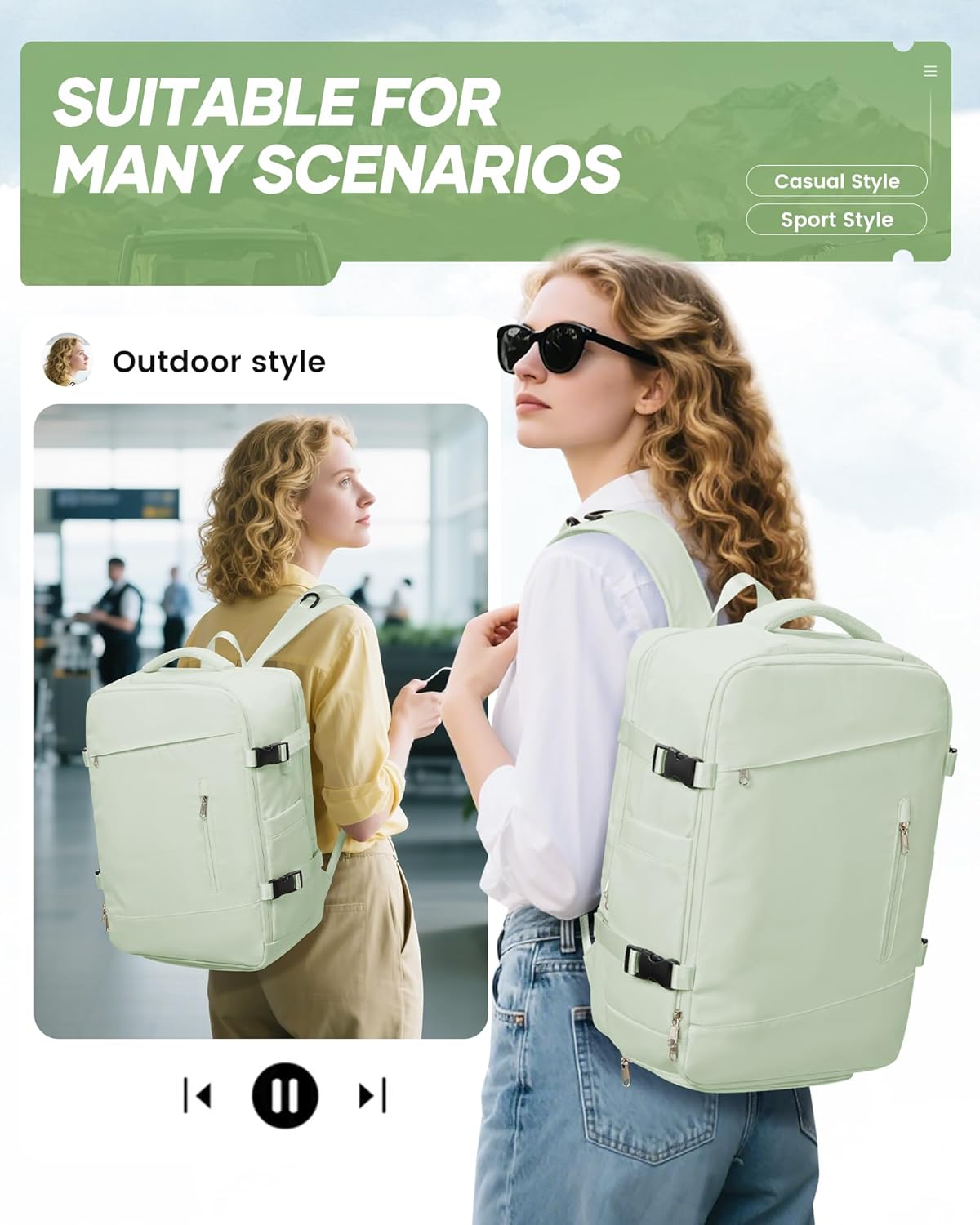 Vacuum Travel Backpack with Electric Vacpack Pump for Women, 40L Expandable Vacuum Compression Bags Personal Item Backpacks Flight Approved Traveling Carry on Suitcase Luggage, Light Green - Image 2