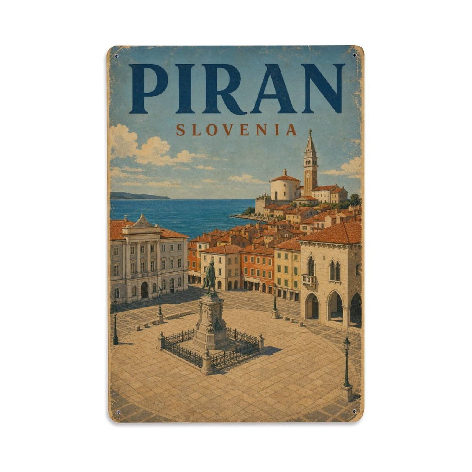 Retro Travel Slovenia Piran Metal Tin Sign Plaque Wall Decor for Cafe, Club Bar, Office, Garden Metal Poster 8x12Inch