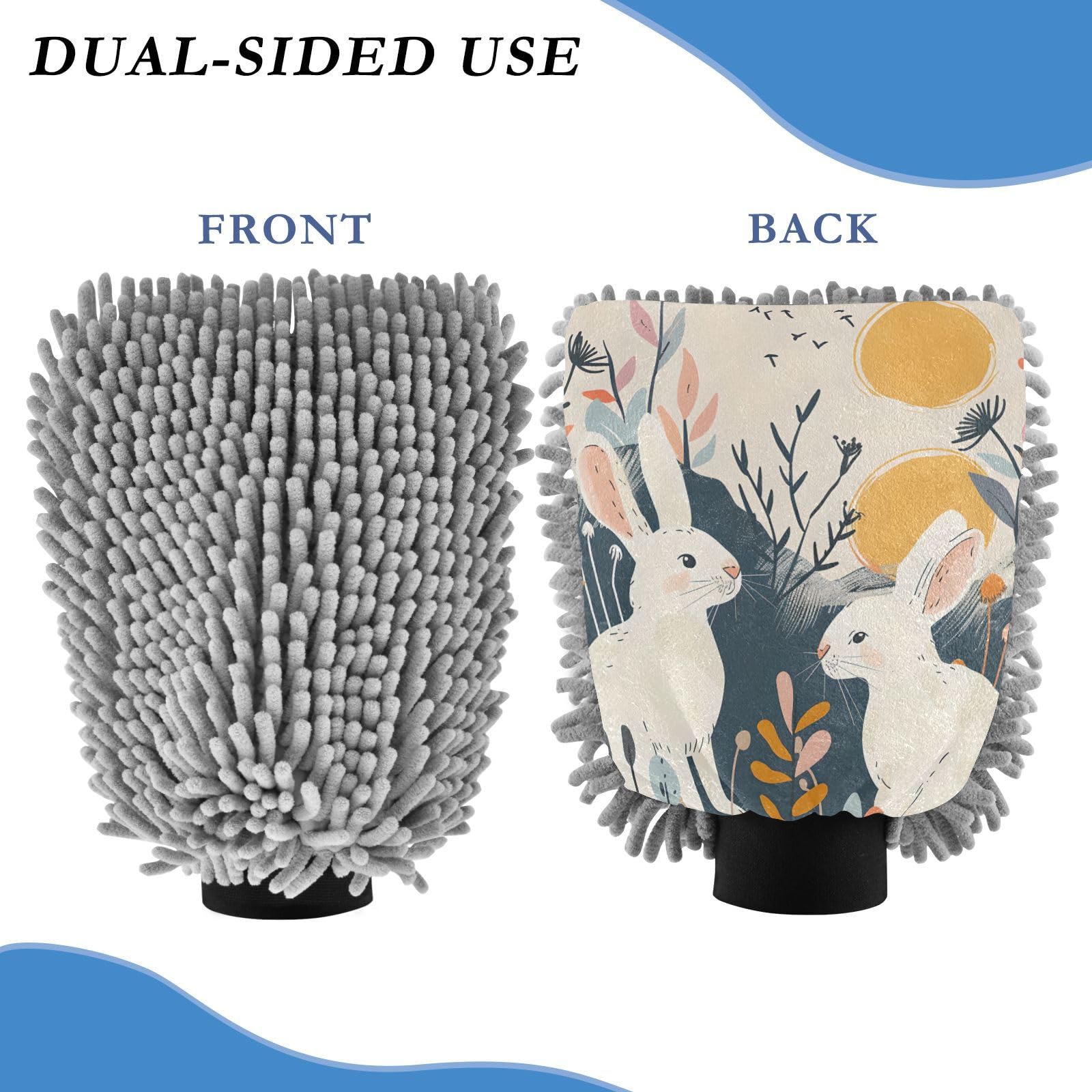 IOACIY Absorbent Microfiber Car Wash Drying Mitts, 2 Pack, Scratch-Free & Lint-Free, Rich Foam, Highly Absorbent, Double Sided, Wash Mitt Perfect for Car Washing, M, Rabbit (4)