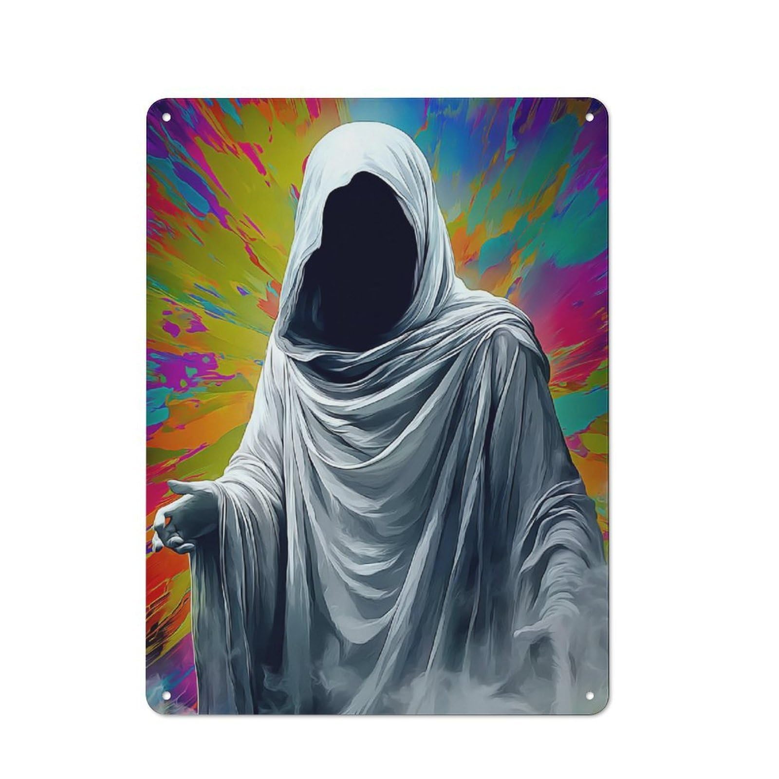 Junmoney Enigmatic Figure In White Cloak Vintage Metal Wall Decor 40X30cm, Metal Gift Sign For Hallway, Home Bar, Garage Or Study