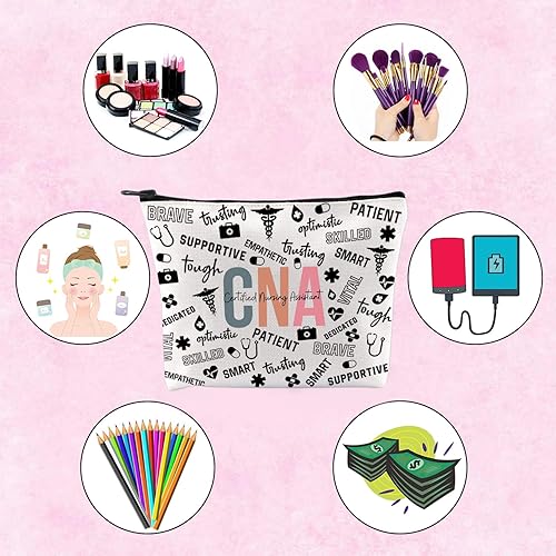 Miniatura 4 de TSOTMO Bolsa de maquillaje de regalo de asistente de enfermería certificada, bolsa de maquillaje con cremallera para regalo de graduación, Beige,