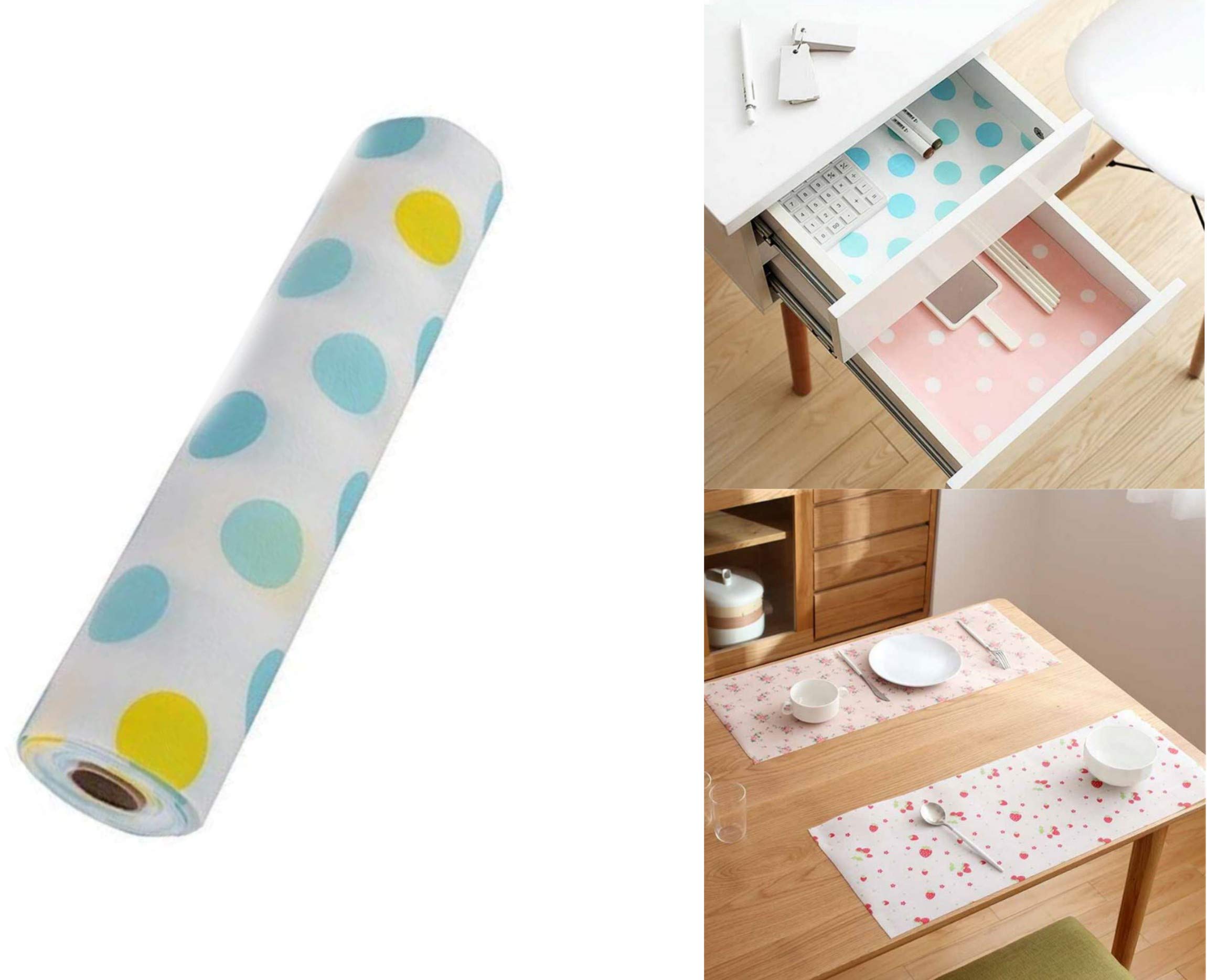 HARISWARUPHS-STORE's Waterproof Non-Slip PVC Cup Heat-Insulated Cupboard Placemat Table Mat for Kitchen Drawer Bowl Pad Refrigerator (45 x 500 cm, Multi)