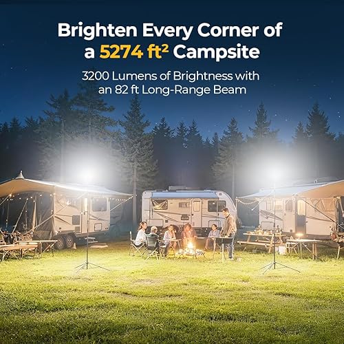 Miniatura 2 de BougeRV Luz telescópica para campamento, linterna de 3200 lúmenes, linterna LED de 8000 mAh, 7.55 pies de alto, 90 horas de funcionamiento, lámpara