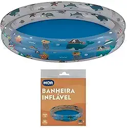 Mor - Piscina Inflável Infantil Redonda 180 Litros Azul – Banheira Portátil Estampa Fundo do Mar – PVC Resistente, Ideal para Crianças no Verão, Jardim, Quintal, Praia, Piscina e Camping.