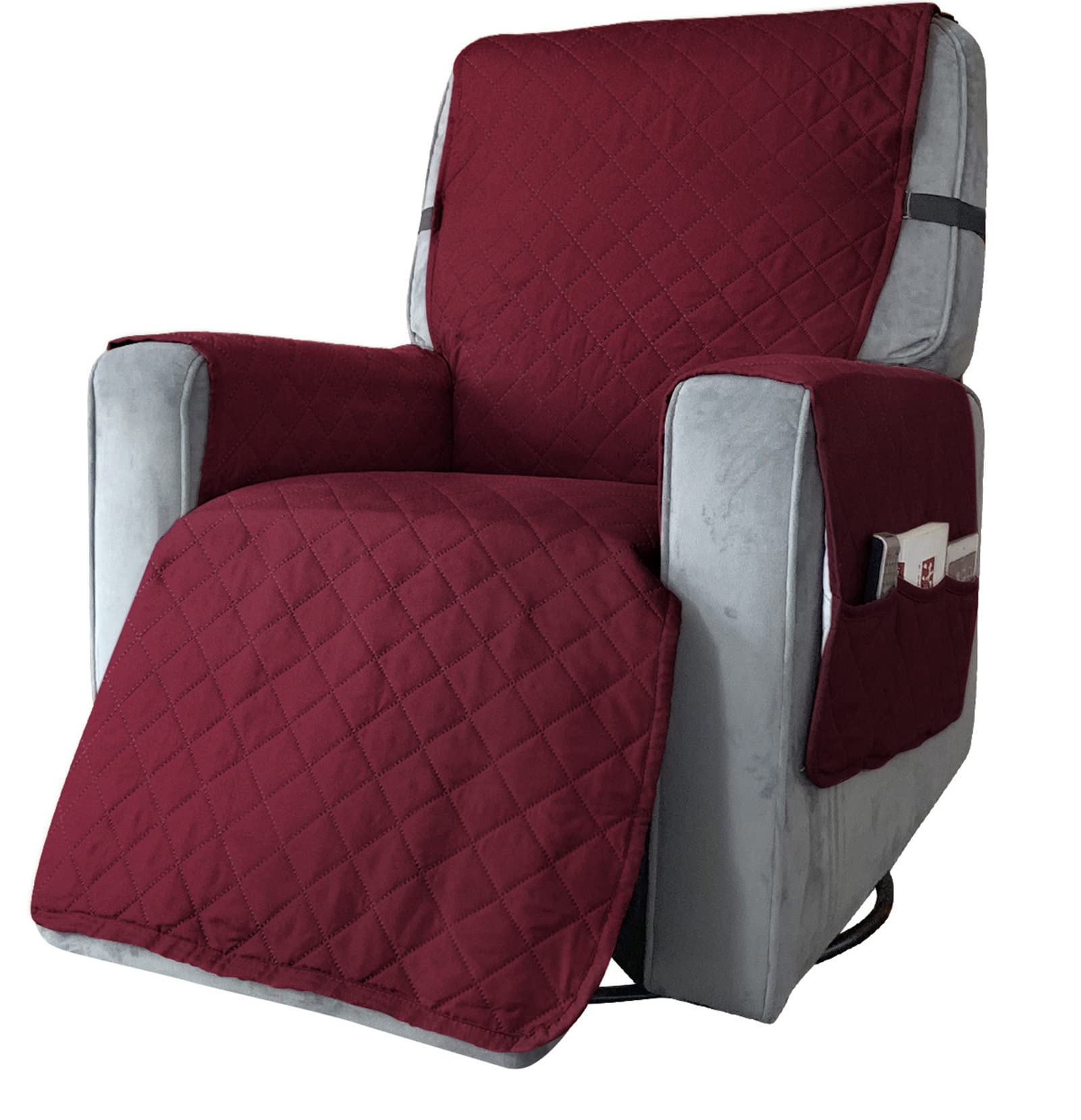 Guyirt Wine Red Waterproof Recliner Chair Cover Reversible Quilted Recliner Couch Covers Washable 1 Seat Reclining Chair Slipcovers With Adjustable Buckles -Large