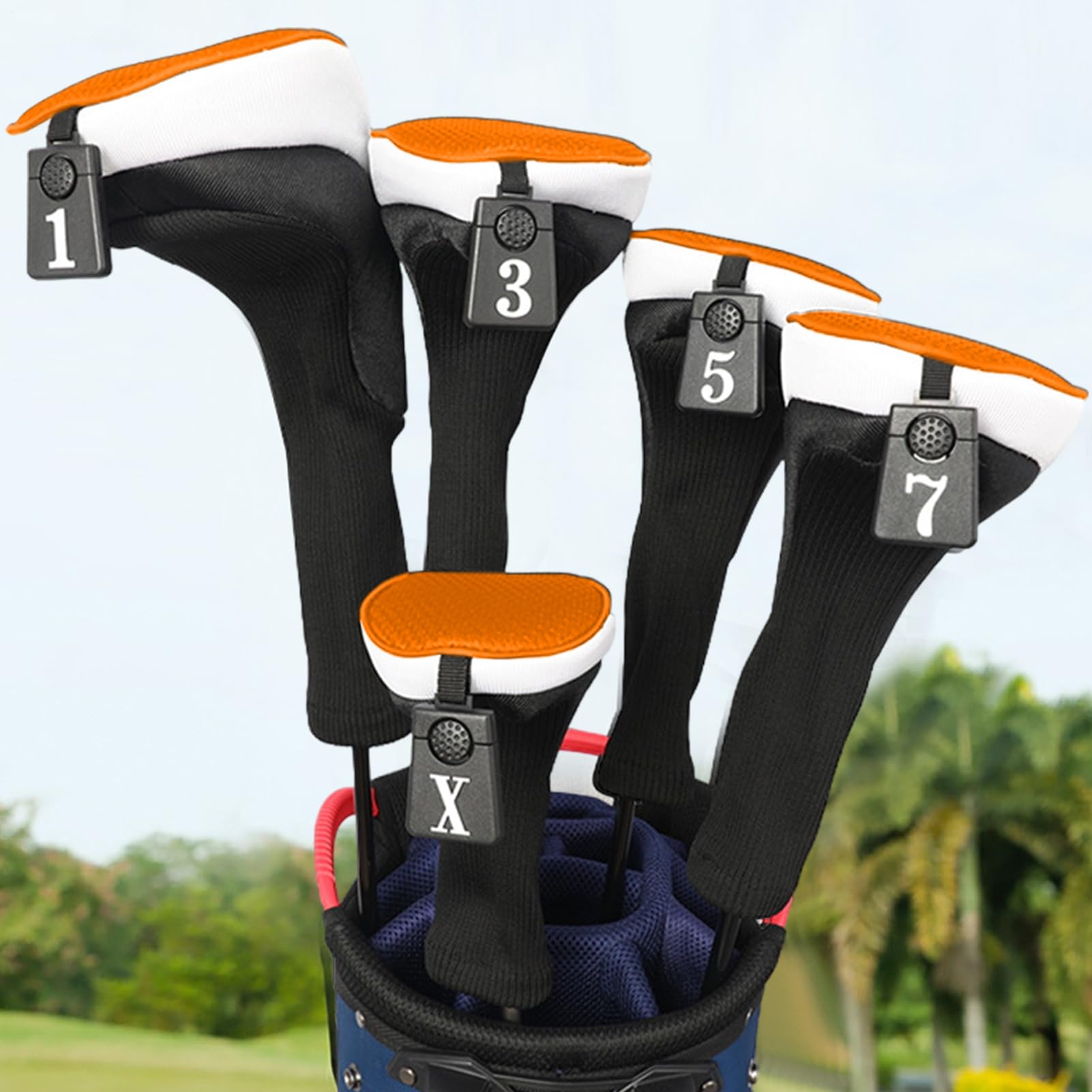 Lot de 5 housses de tête de club de golf - Driver en bois, couvre-chef de club de golf à col long | Housse de protection anti-poussière pour golf, hybride en bois antidérapant pour clubs hommes femmes