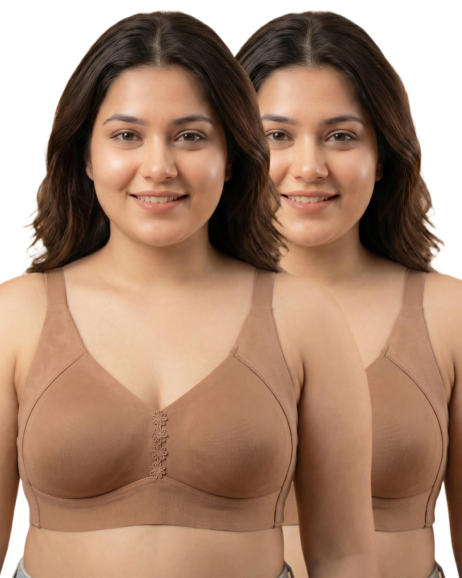 Cotton Non-Padded M-Frame Minimiser Bonded Bra for Women | Full Coverage | Wire-Free | Non-Padded Cups with Hidden Concealer | Breathable Cotton | Elastic-Free No Marks | Pack of 2-image-24