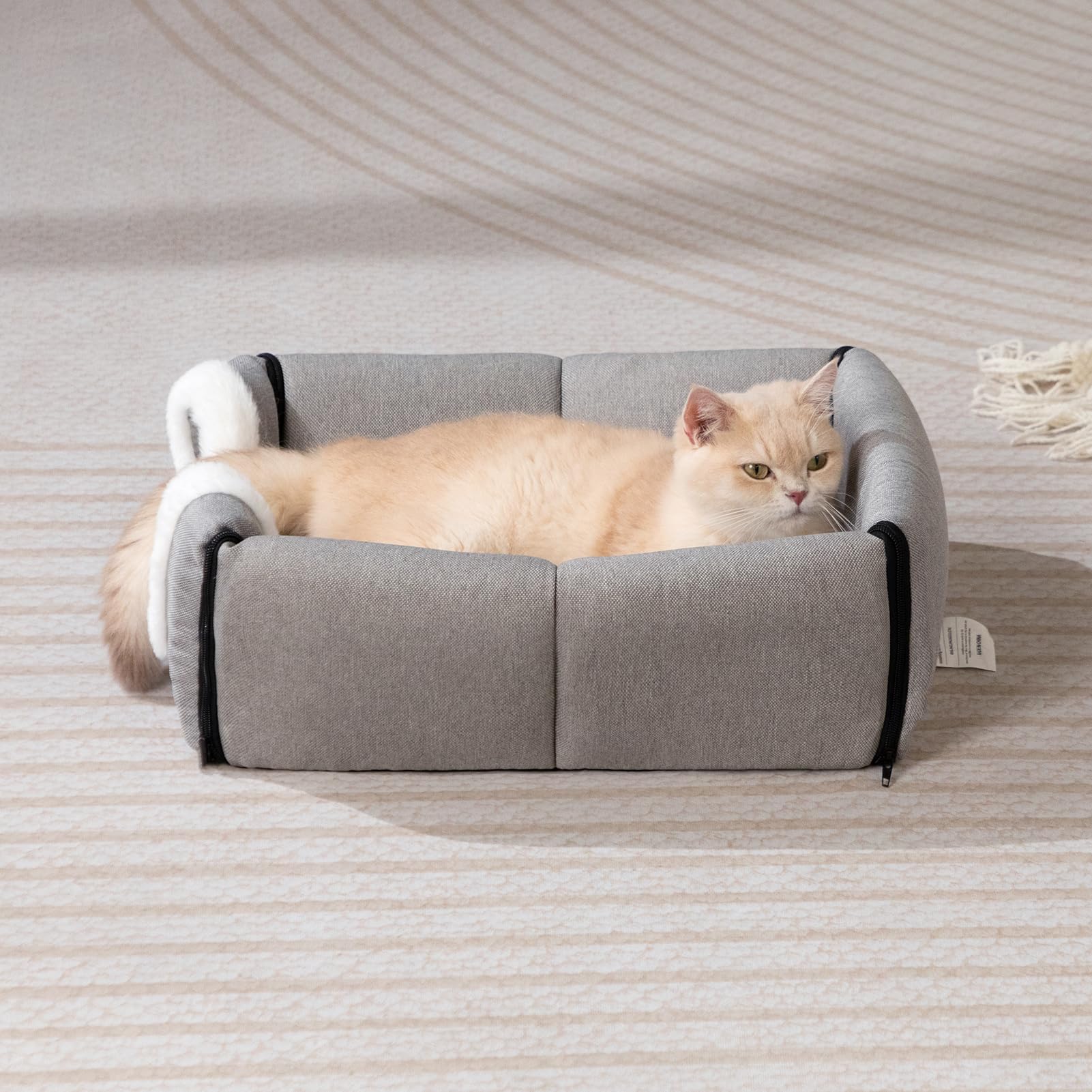 Hollypet Cuccia per Gatti e Cuccioli, Letto in Lino Pieghevole 2-in-1 per Animali Domestici, Calda Cuccia per Gatti e Cani di Piccola Taglia, Grigio
