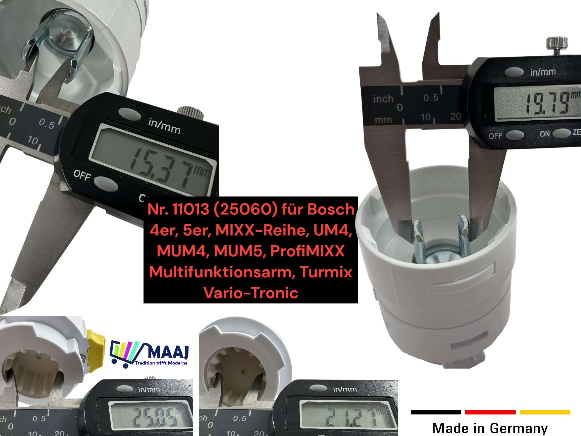 MESSERSCHMIDT Adapter FÜR VORSÄTZE ZU KÜCHENMASCHINE KITCHENAID Smeg Kenwood Bosch - Made IN Germany (11013 Bosch MUM4+5)
