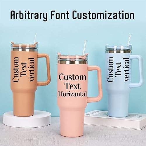 Miniatura 5 de Vaso personalizado con asa, taza de café aislada de acero inoxidable de 40 onzas con nombre grabado y tapa de pajilla, regalos personalizados para