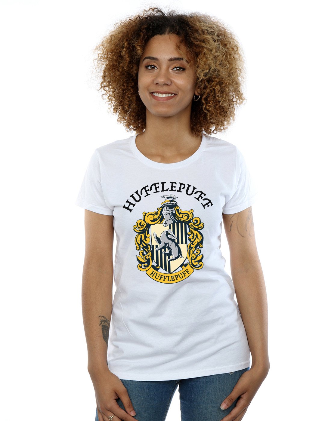 Absolute Cult Women's White Harry Potter Hufflepuff Crest T-Shirt Medium