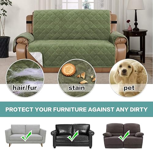 Miniatura 6 de Turquoize - Funda de sofá reclinable de terciopelo, para sofá acolchado y reclinable con 3 cojines, resistente al deslizamiento, con correas, ancho