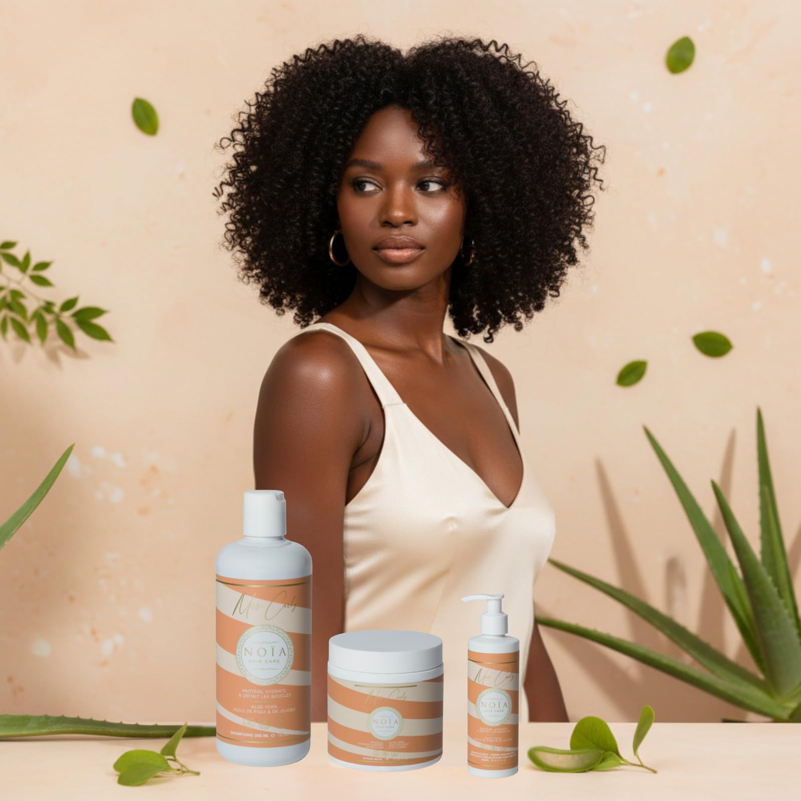NOÏA HAIR – Coffret Trio Professionnel CURLY – Shampoing 500ml + Masque 500ml + Sérum 250ml – Hydratation & Anti-Frisottis – Définition des Boucles – Cheveux Bouclés, Frisés et Crépus