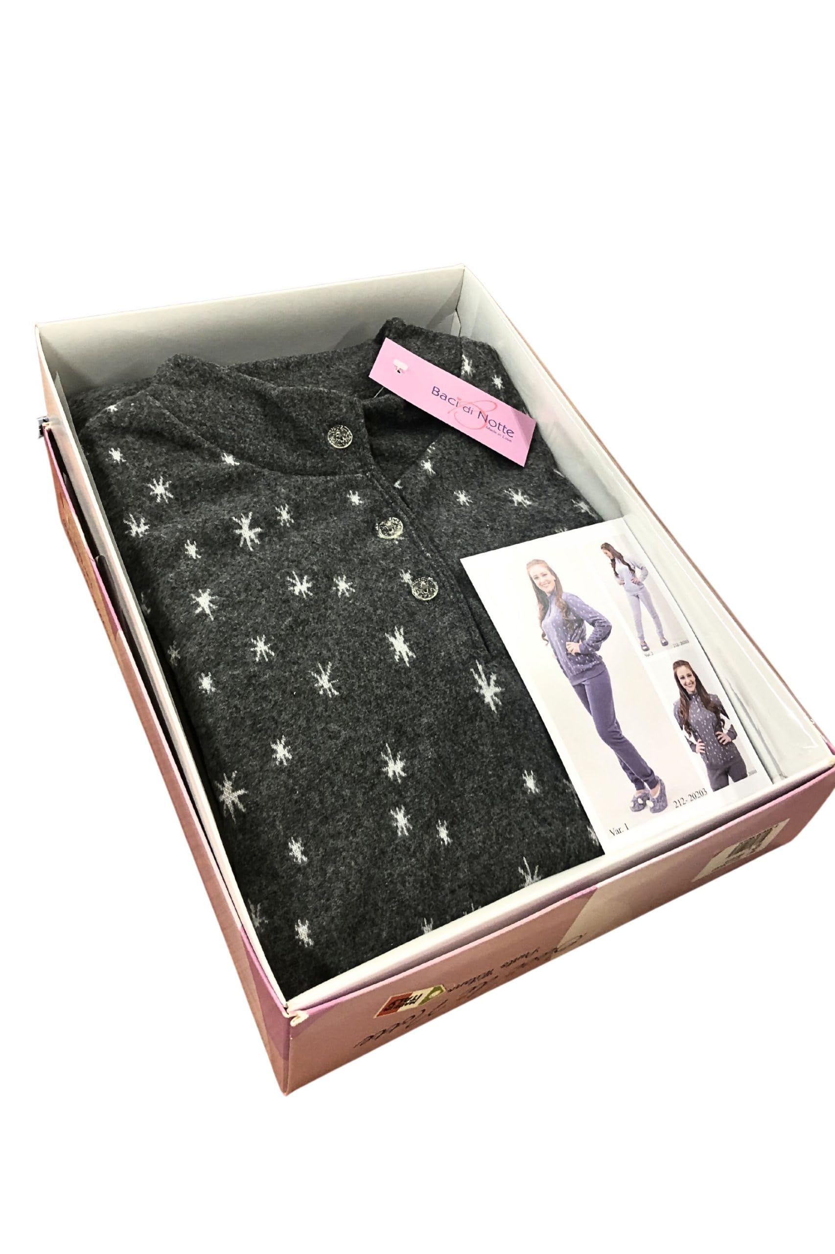Leo Corsetteria Pyjama pour femme polaire chaude jeune hiver col haut avec boutons avec poignets fantaisie skieuse neige losanges
