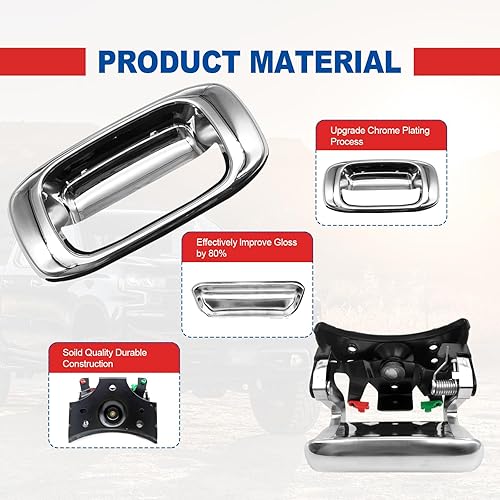 Vista 4 de Manija y bisel cromados para puerta trasera, compatible con Chevy Silverado GMC Sierra 1500 2500 3500 1999-2007, repuesto # 15997911, 15228539