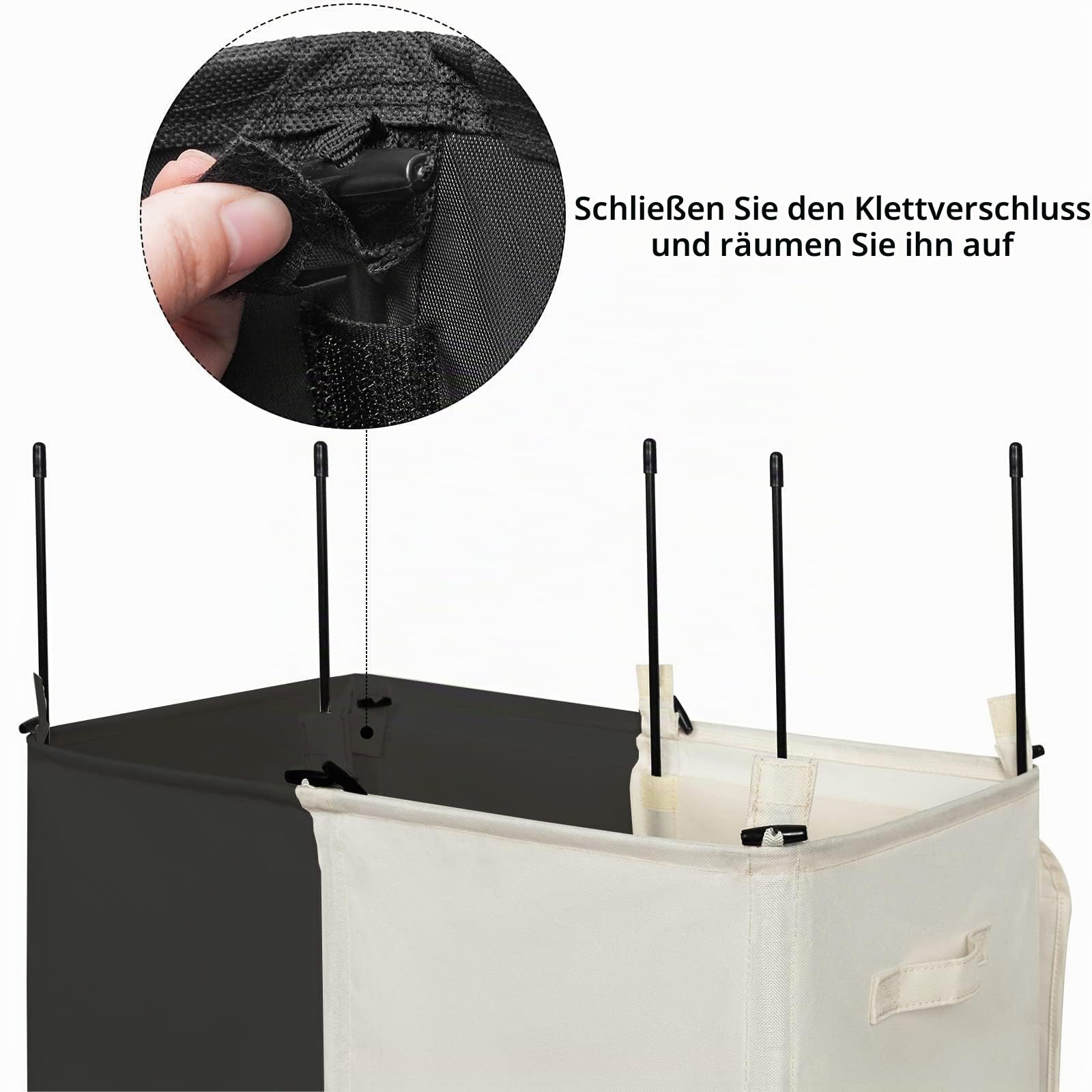 WOWLIVE 154L Doppelter Wäschekorb mit Deckel Großer zusammenklappbarer 2 Teiler Wäschekorb mit Griffen für Schlafzimmer Wäschezimmer Schrank Schwarz+Beige
