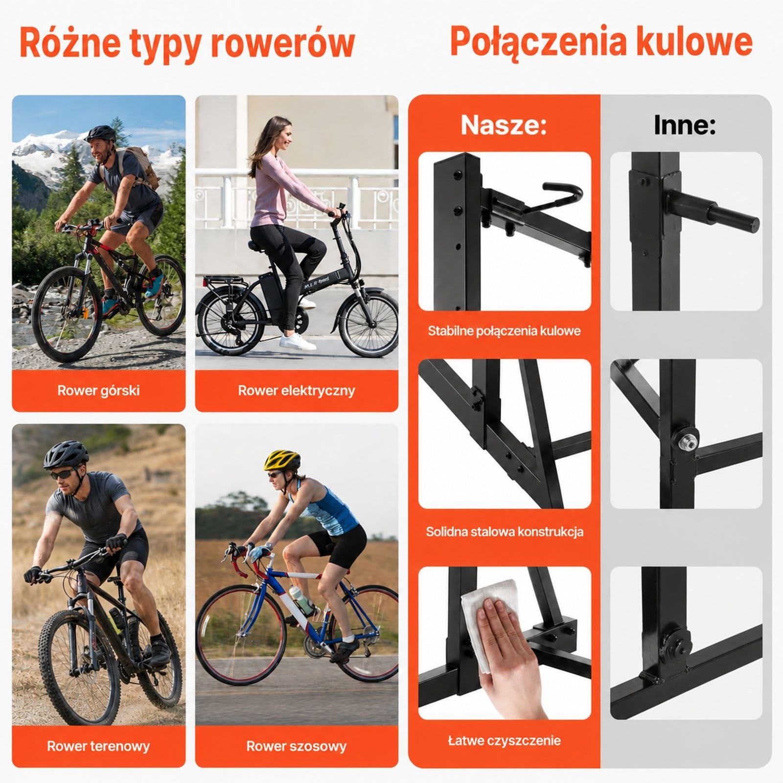 Pionowy stojak rowerowy na 5 sztuk z 5 hakami, stal węglowa, udźwig 136 kg, czarny strukturalny, do garażu, salonu i szopy