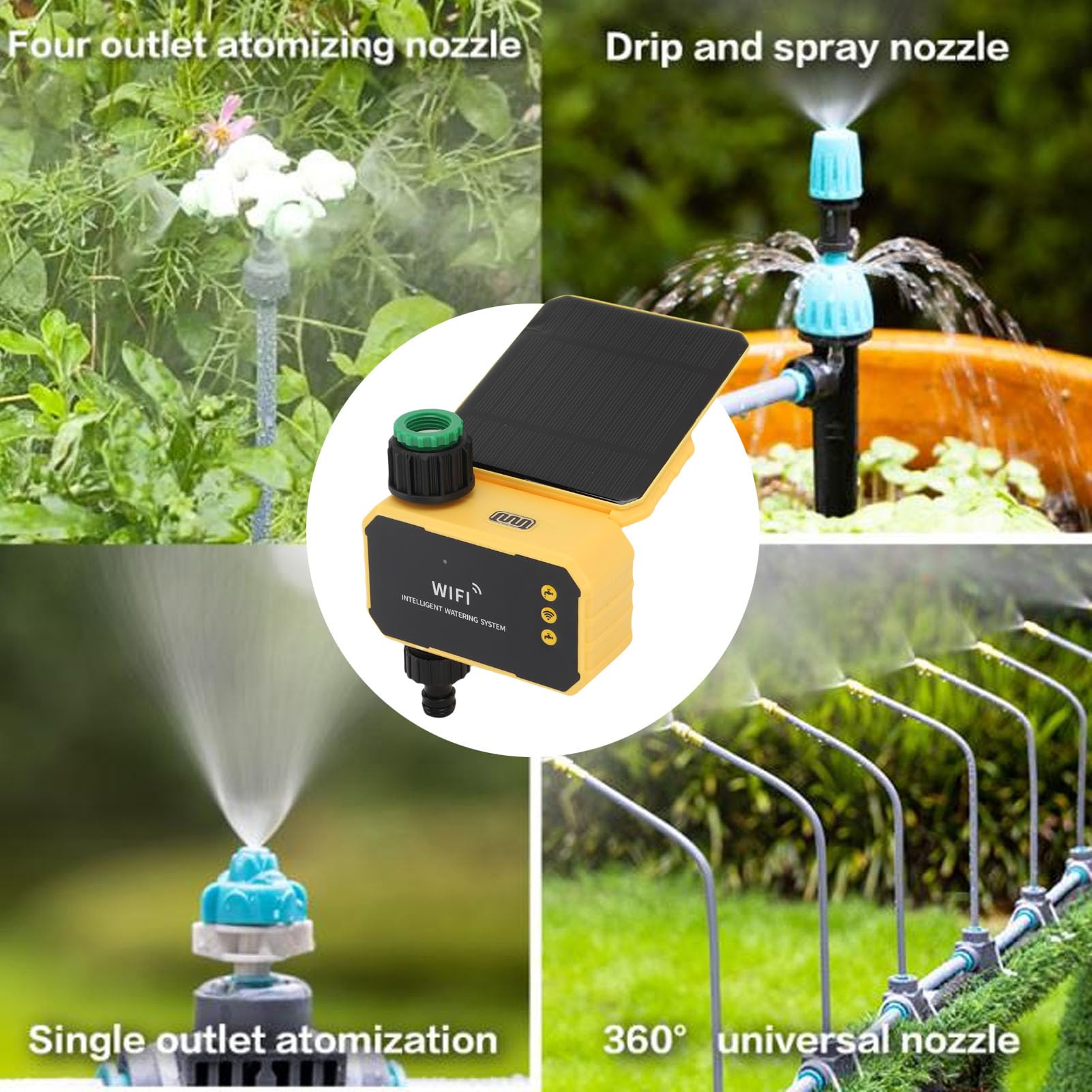 Pongnas Smart Hose Timer WiFi Water Timer Controller Automatico per Irrigazione con Pannello Solare e Controllo App per di Irrigazione a Goccia da Giardino