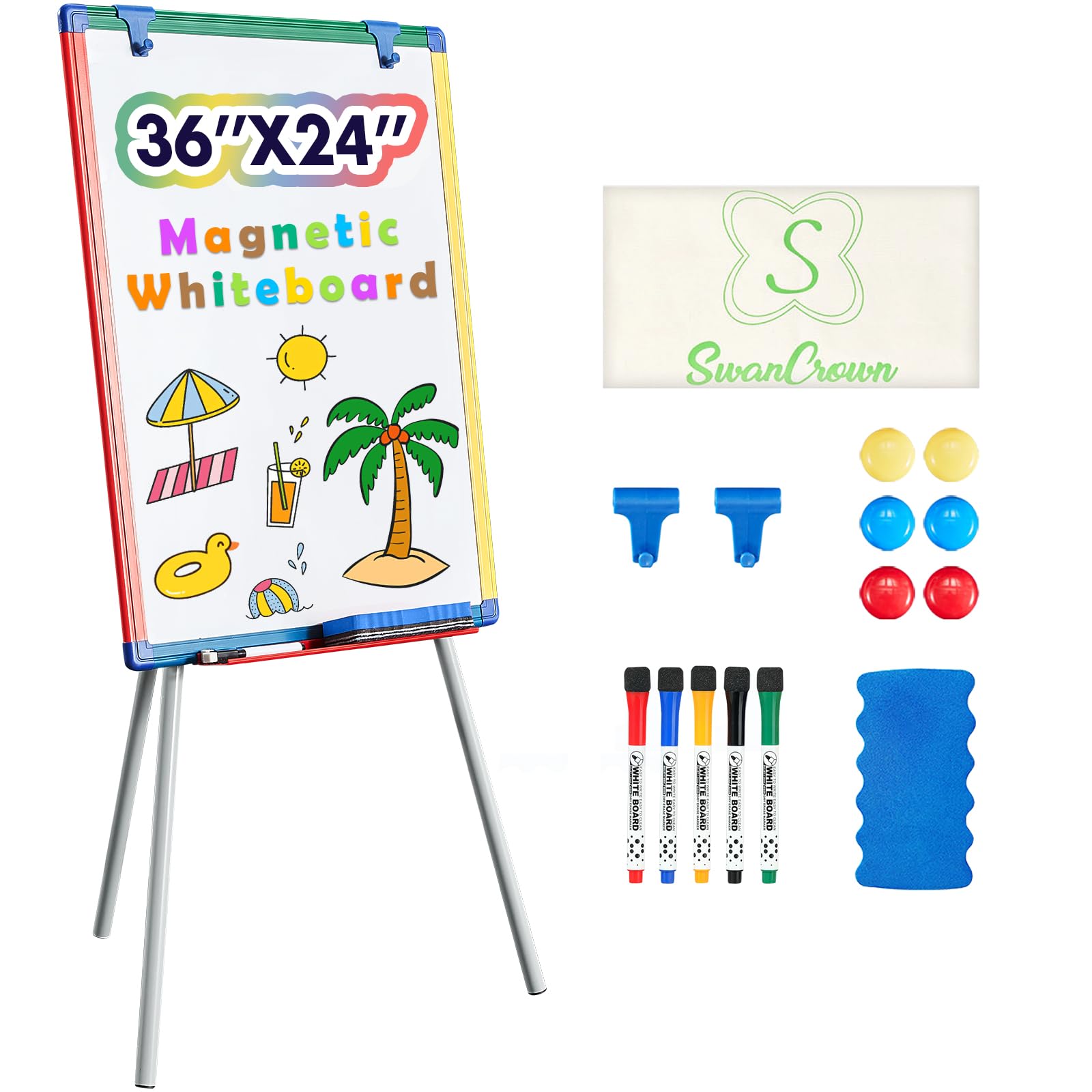 Lavagna cancellabile a secco con supporto, 91 x 61 cm, con cavalletto