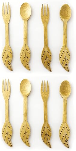 Miniatura 6 de JB Home Collection 4580, Set of 4 Reusable Bamboo Spoons and Forks for Appetizer Fruit Dessert Ice Cream Yogurt Spice Salt Sugar Green Tea Matcha