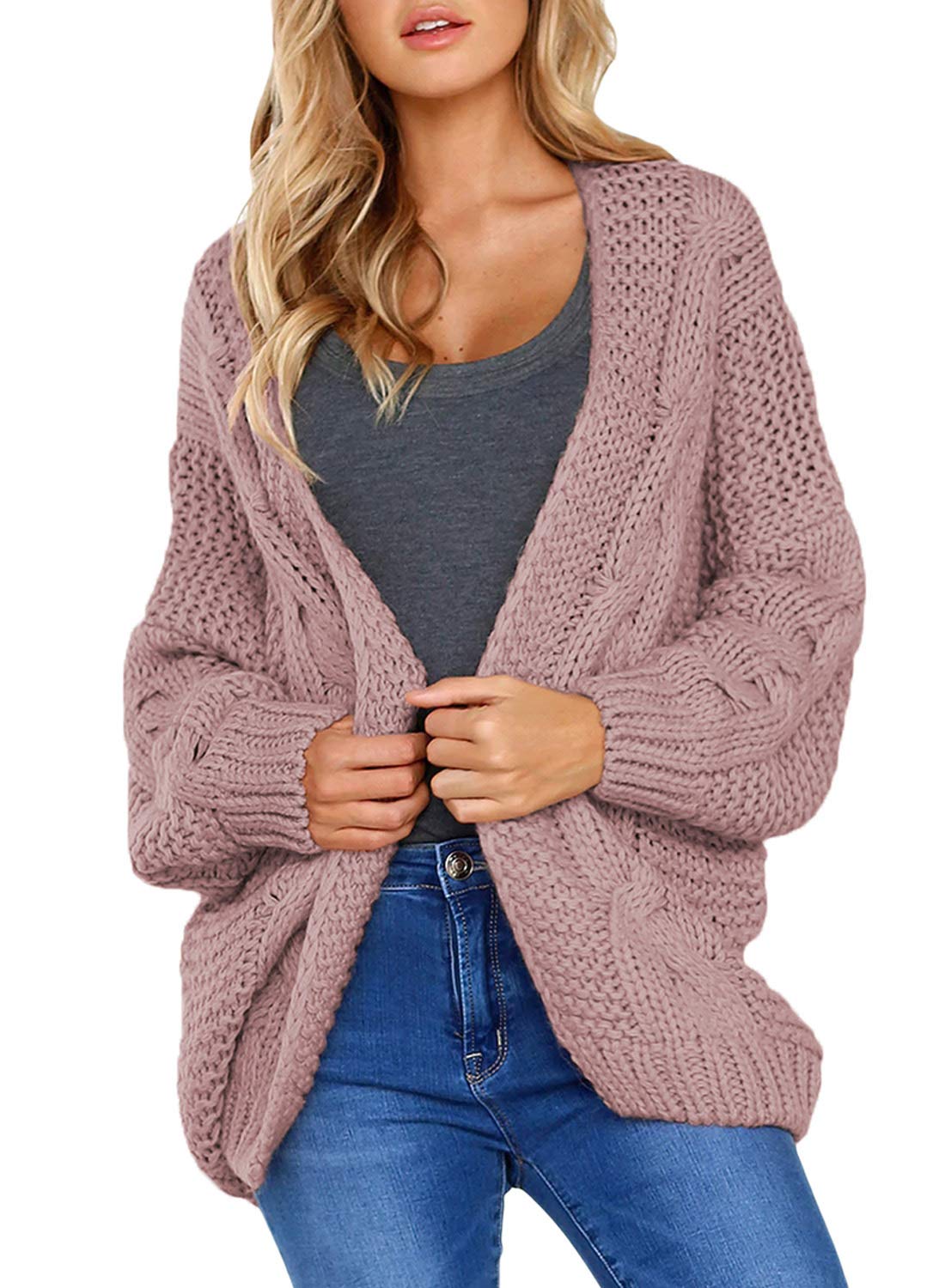 Dokotoo Womens 2023 Winter Open Front Long Sleeve Chunky Cable Knit Cardigan Sweater Coats S-XXL