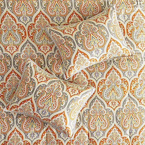 Madison Park Nisha Sateen Cotton Comforter Set, Breathable, Soft Cover, Trendy, All Season Down Alternative Cozy Bedding with Matching Shams, King/ California King, Orange 7 Piece