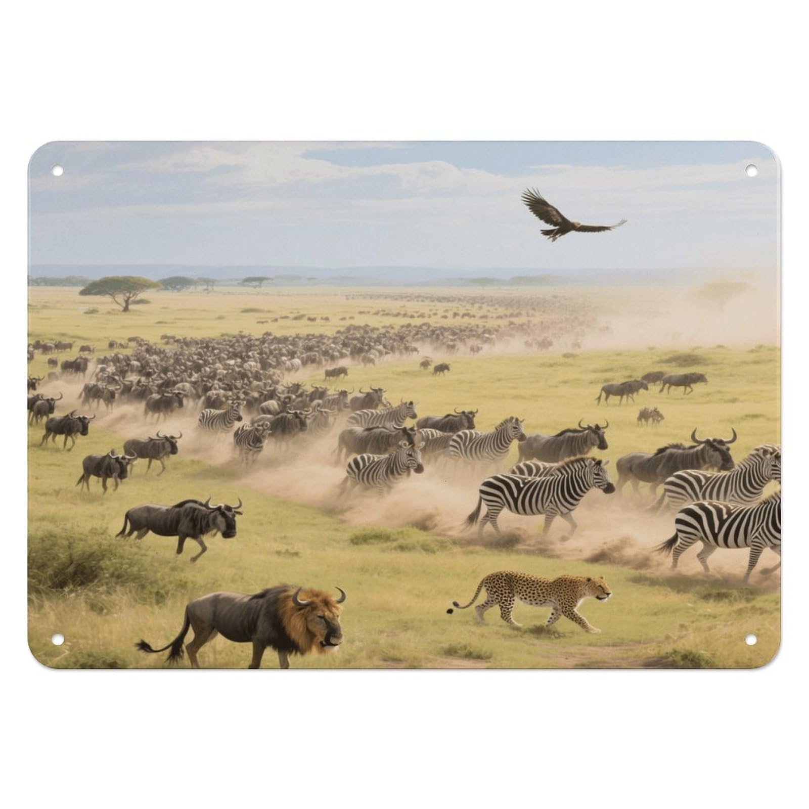 Fekiloot Style Grassland Animal Migration Wall Decor Iron Painting Metal Sign