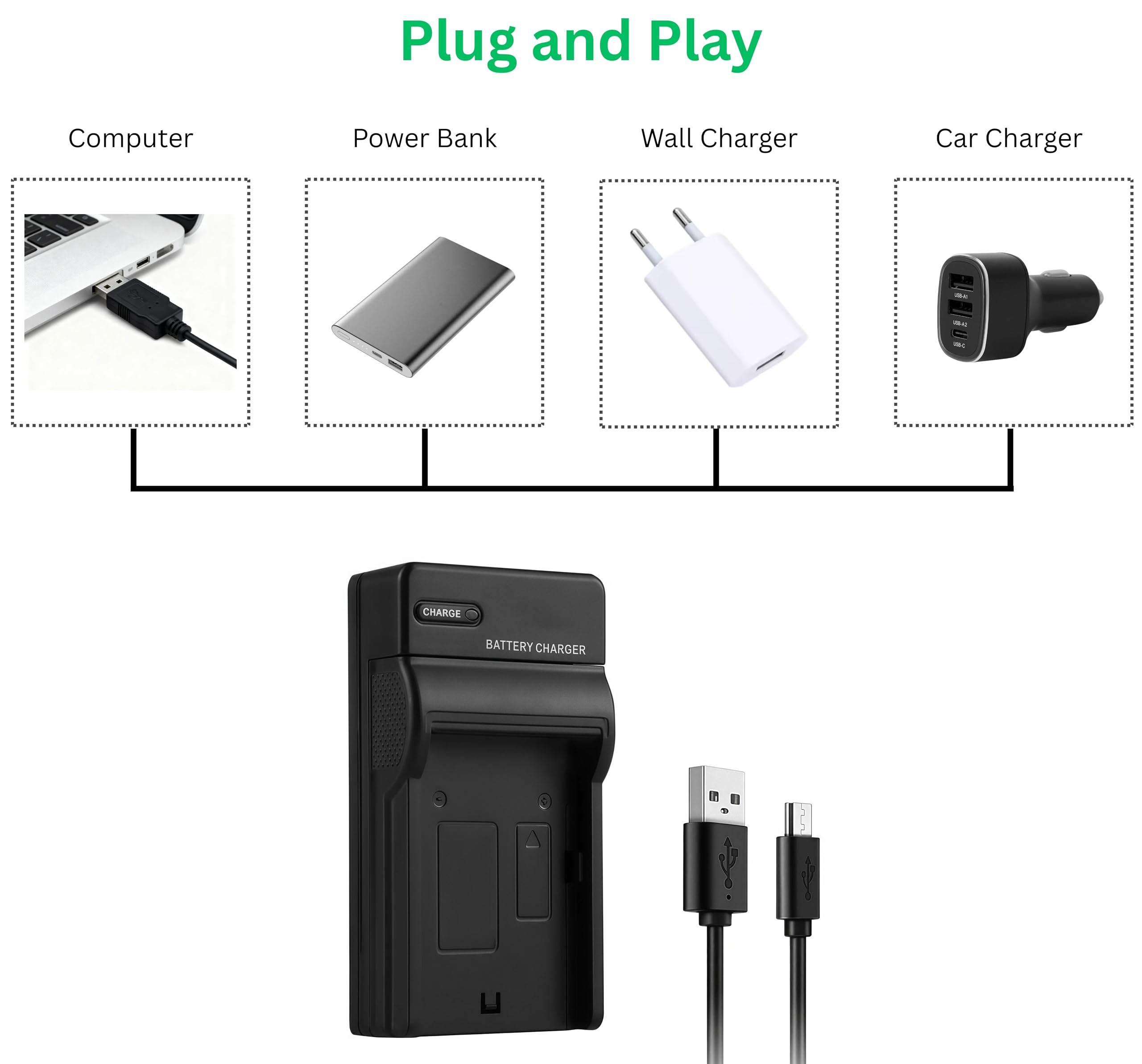 Zamienna ładowarka USB do baterii NP-40 NP-40DBA NP-40DCA kompatybilna z aparatami Casio Exilim EX-FC100, EX-FC150, EX-Z400, Zoom EX-Z100, EX-Z1000
