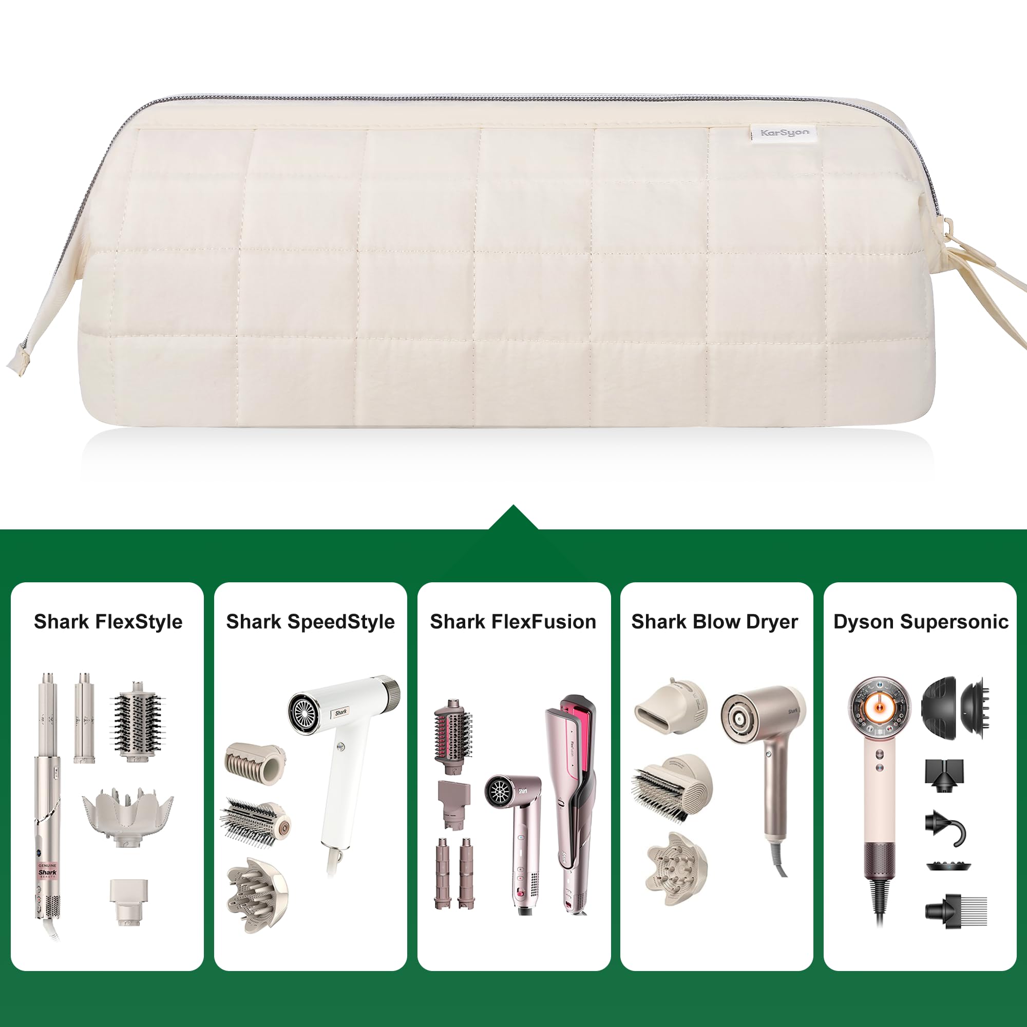 Karsyon Hair Tools Reisetasche Organizer für Dyson Airwrap, Shark Haartrockner, Flex Style, Airstraight Bürste, Revlon Aufsätze, Beige