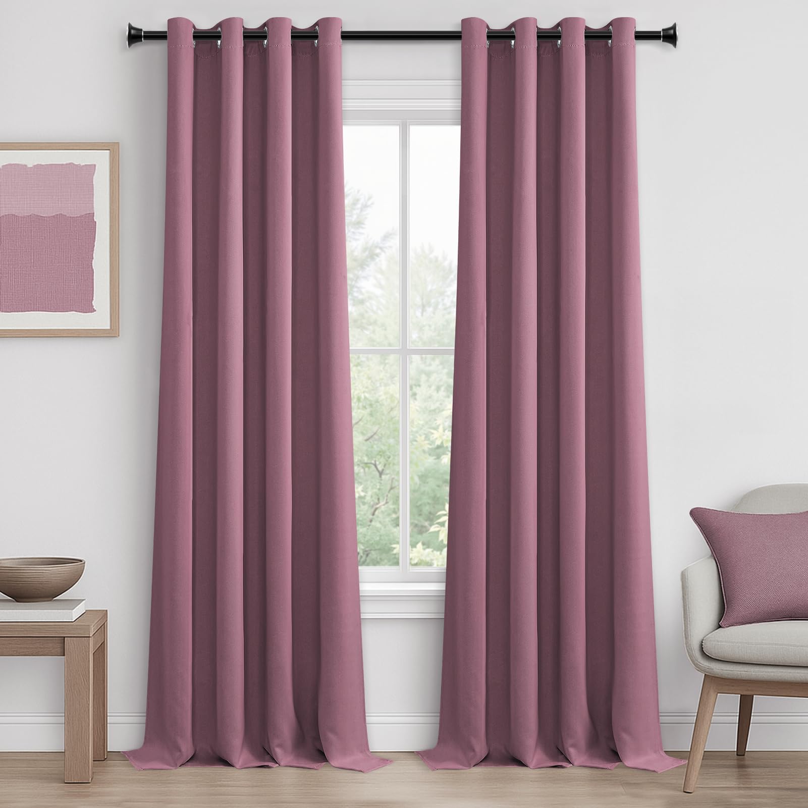 MRTREES Opaque Curtains, Thermal Curtains with Eyelets, Blackout Curtain, Eyelet Curtain, Short Modern Curtain, 260 x 140 cm (H x W), Dusky Pink, Set of 2 for Hotels, Offices, Living Room, Bedroom — image 1