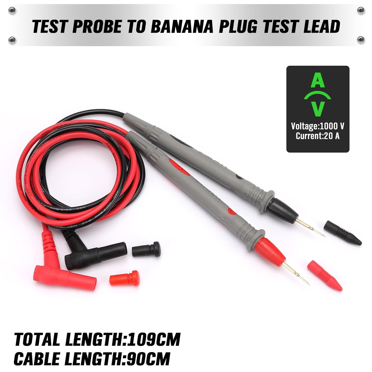 SWANLAKE 2-Piece Multimeter Test Probes, CAT III 1000V 20A Multi Meter Test Leads Kit, Ultra-Sharp Alloy Probe Tips, Voltmeter Leads, Multimeter Lead for Electrical Testing - Image 4