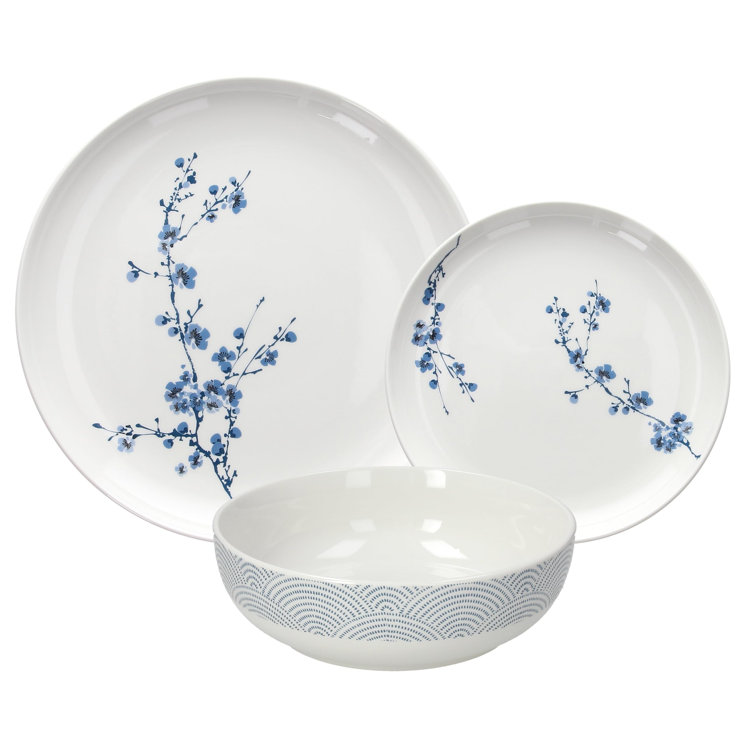 Tognana Orientalna krawędź, 18-częściowy serwis obiadowy dla 6 osób, porcelana, biały/niebieski