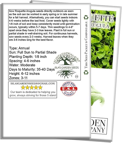 Miniatura 7 de Semillas "Roquette Rúcula" para plantar, más de 1000 semillas tradicionales por paquete, semillas sin OMG, (semillas de jardín de Isla), nombre