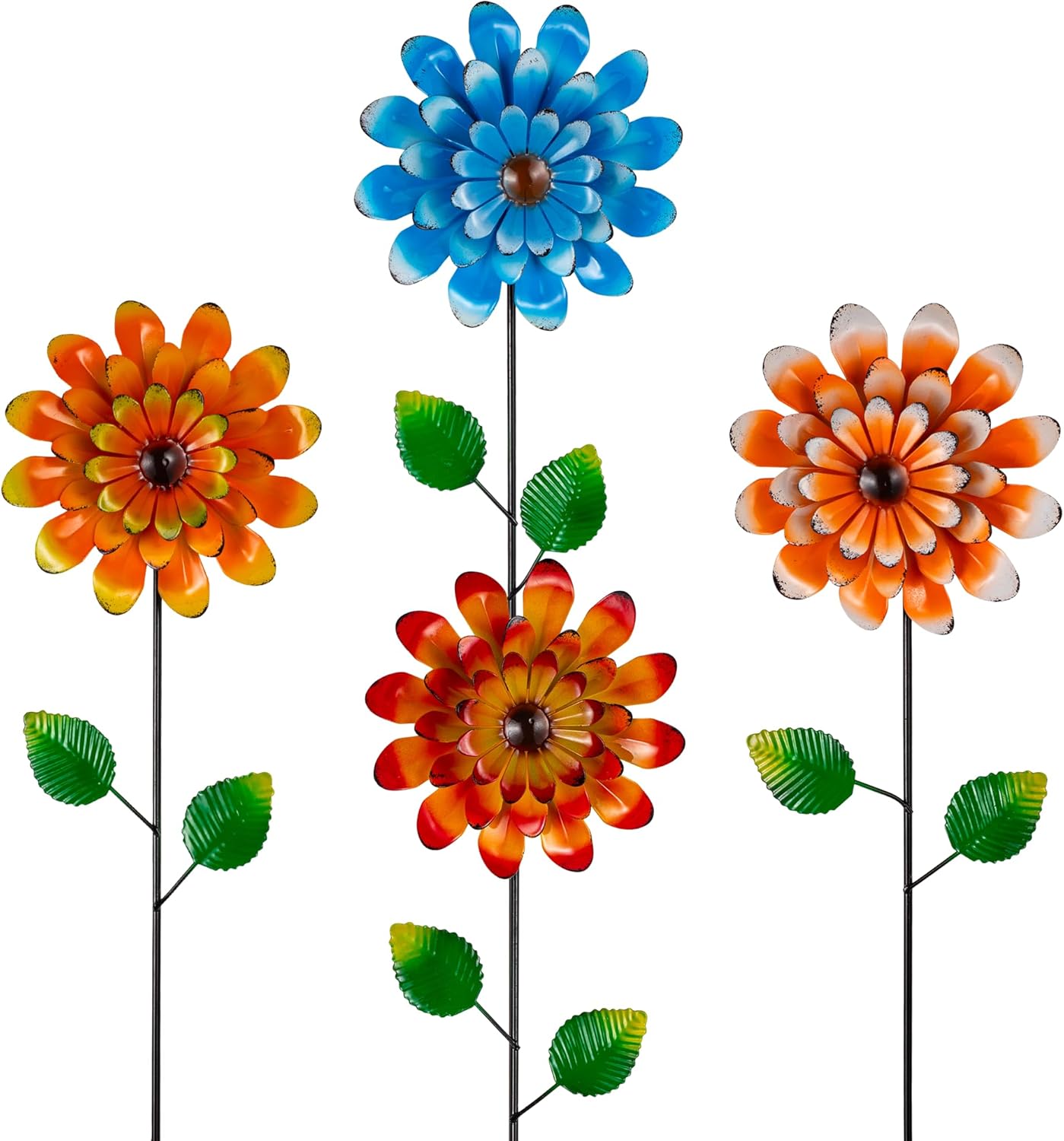 2 Packs Wind Spinners Outdoor, Metal Wind Sculptures & Spinners with Stake, Colorful Flower Windmill for Yard Patio Lawn Garden Decor, 36 x 9 Inches