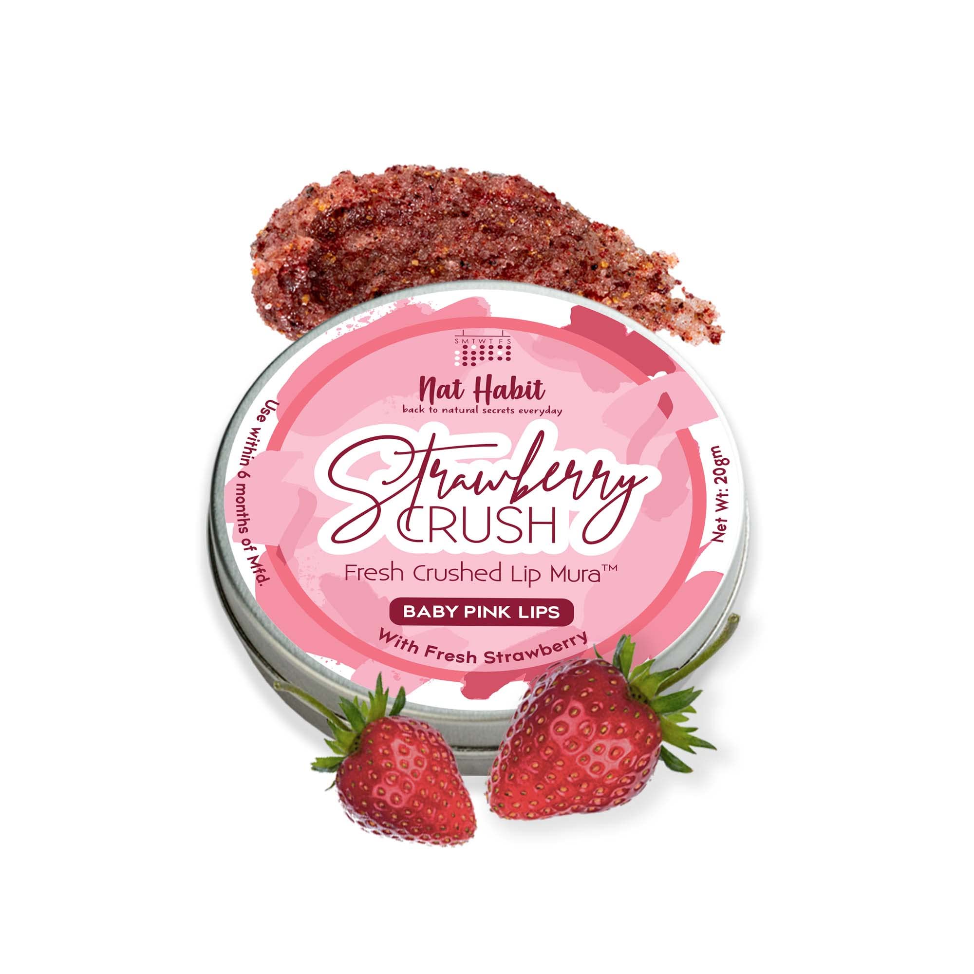 Nat Habit Lip Scrub, Strawberry Crush, Lip Mask, Discoloration, & Dark Lips Care, Chemical & Preservatives Free (Pack of 1, 20 gm)