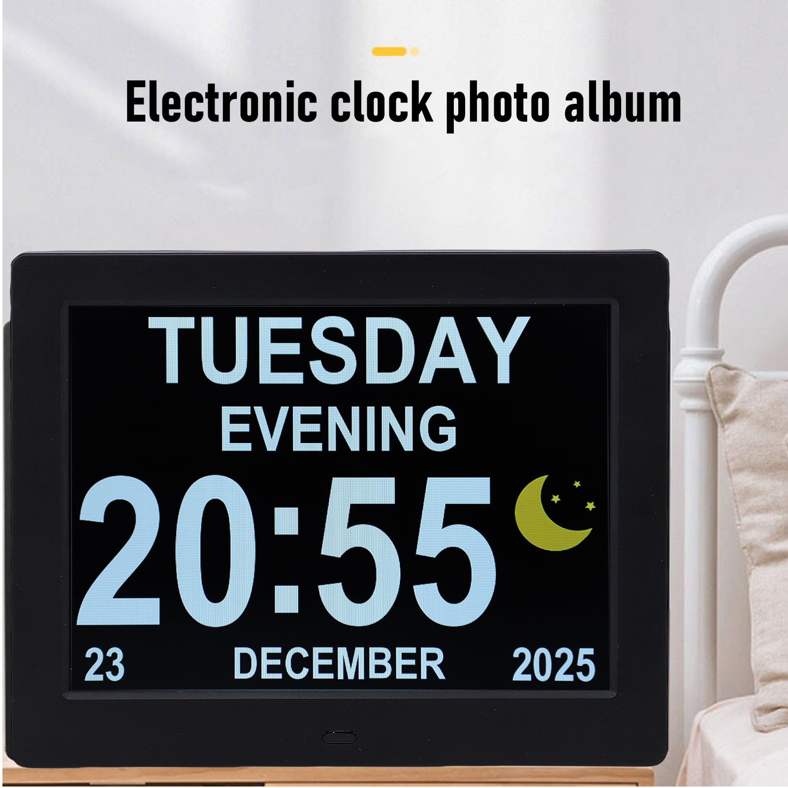Jeffergarden Reloj Despertador con Calendario Digital, Pantalla IPS HD de 8 Pulgadas, Reloj Digital Grande con Brillo Automático, Control Remoto, Múltiples Alarmas para Personas Mayores,