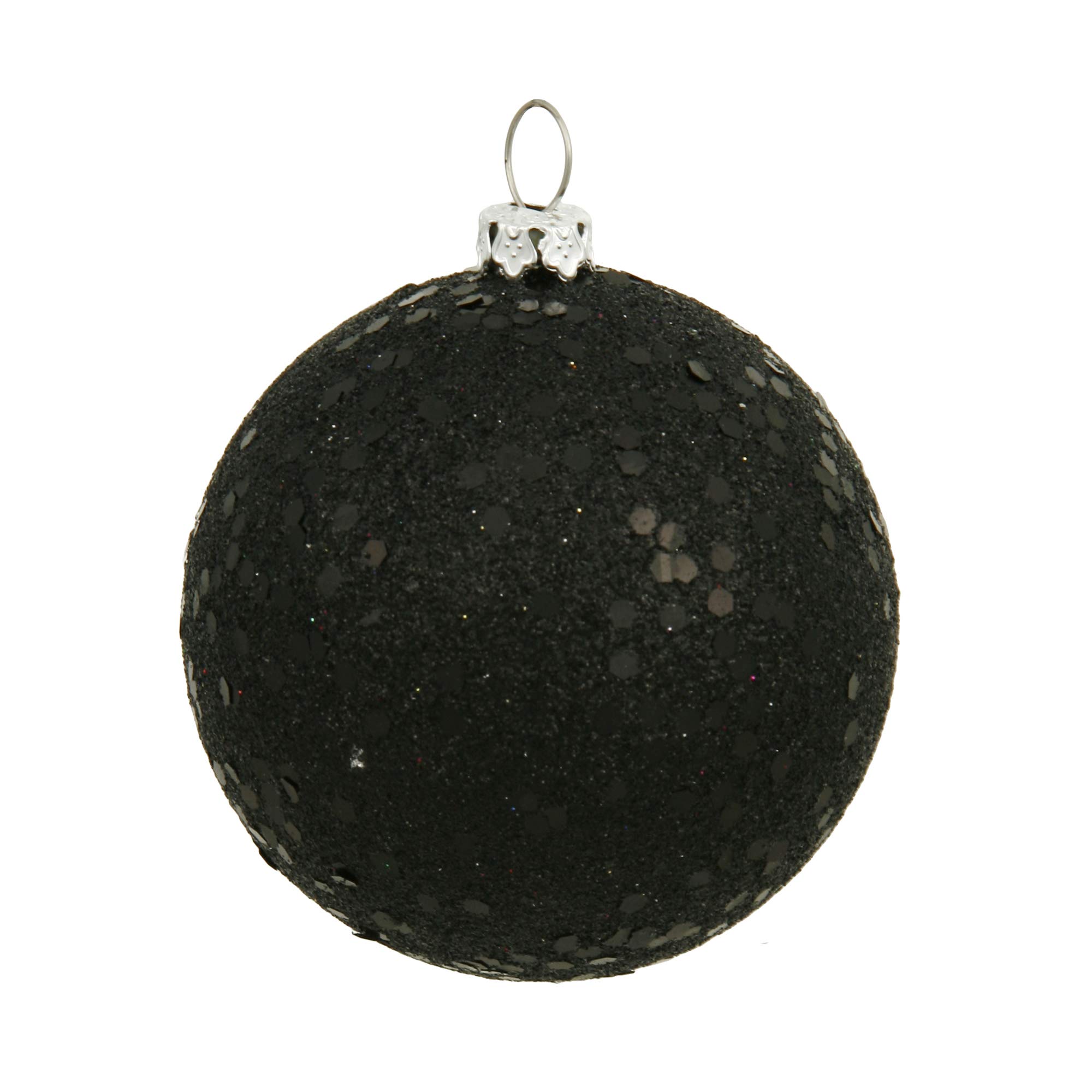 Vickerman Sequin Finish Shatterproof Christmas Ball Ornament with Drilled Cap, 6 per Bag, 4", Black
