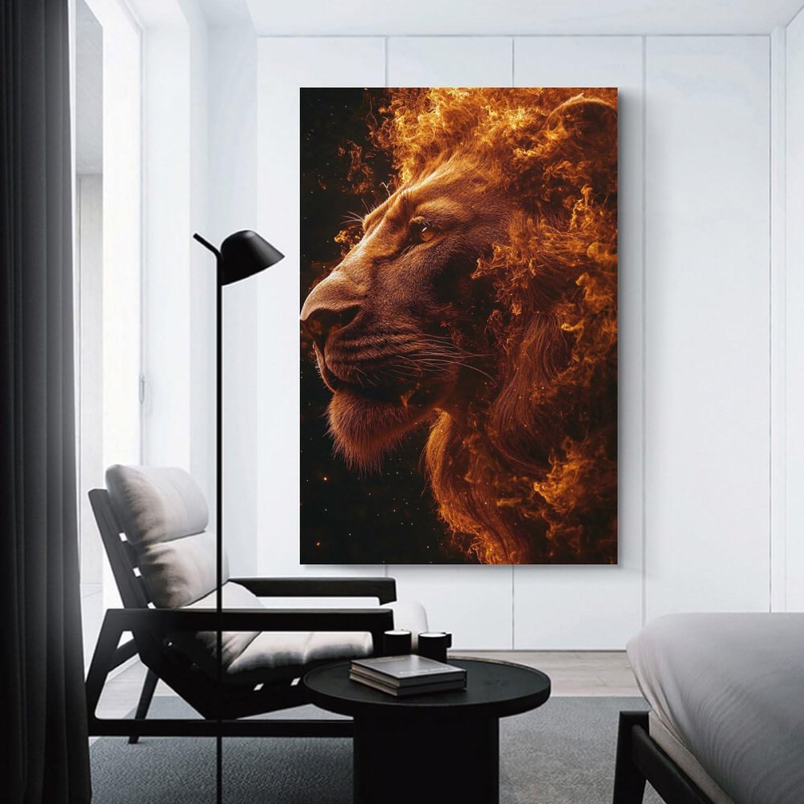 Junmoney Fiery Lion Profile Decorative Wall Artwork 24x36inch(60x90cm), for Front Hall, Corridor Or Welcome Spaces, Decorative Wall Art for Narrow Spaces