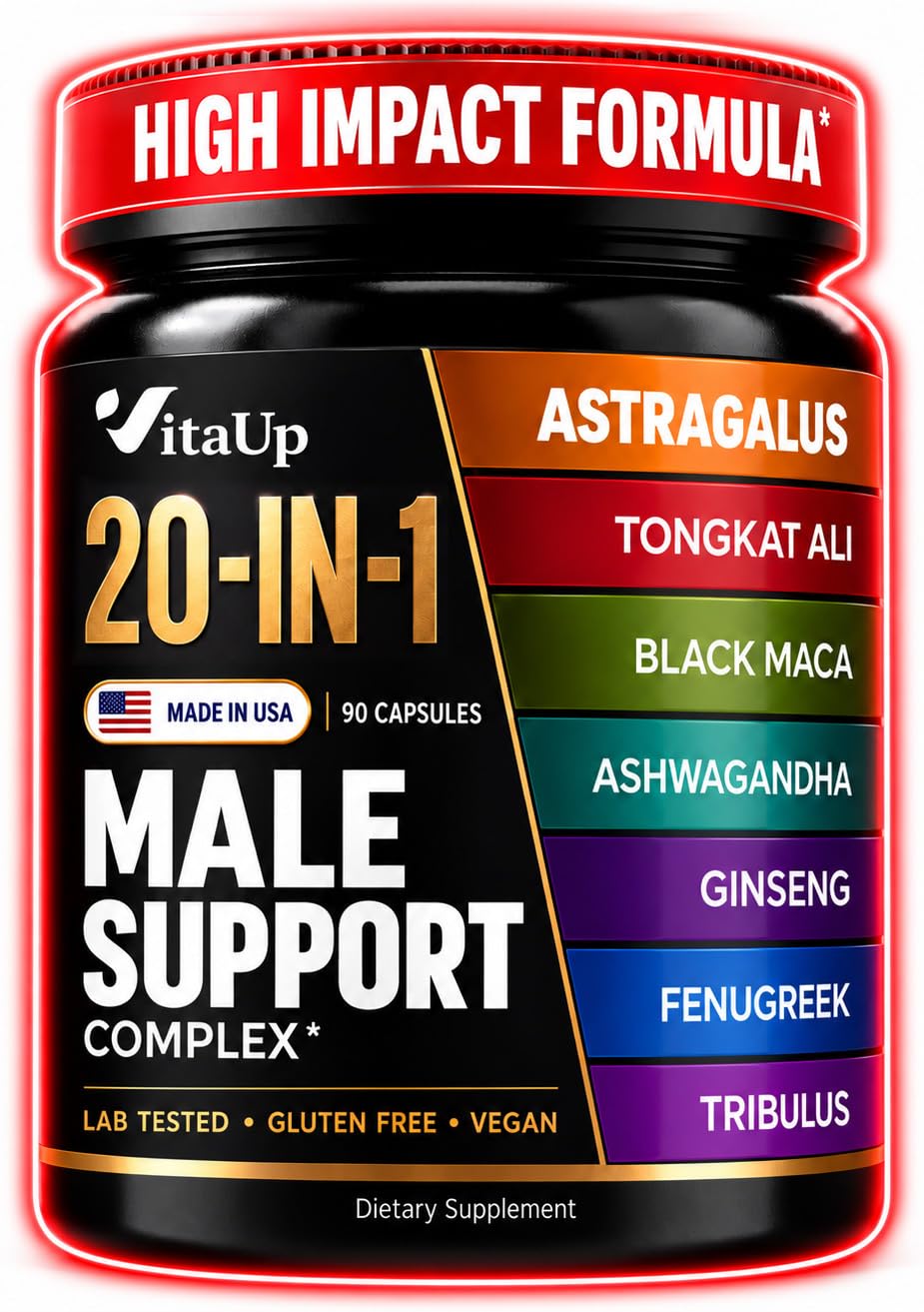 Tongkat Ali para homens 20 em 1 com Astragalus - EUA Made Mens Suplemento Complexo com Black Maca Root, L-Arginina, Ginseng, cálcio, Astragalus para suporte de força normal e resistência - 90 Caps