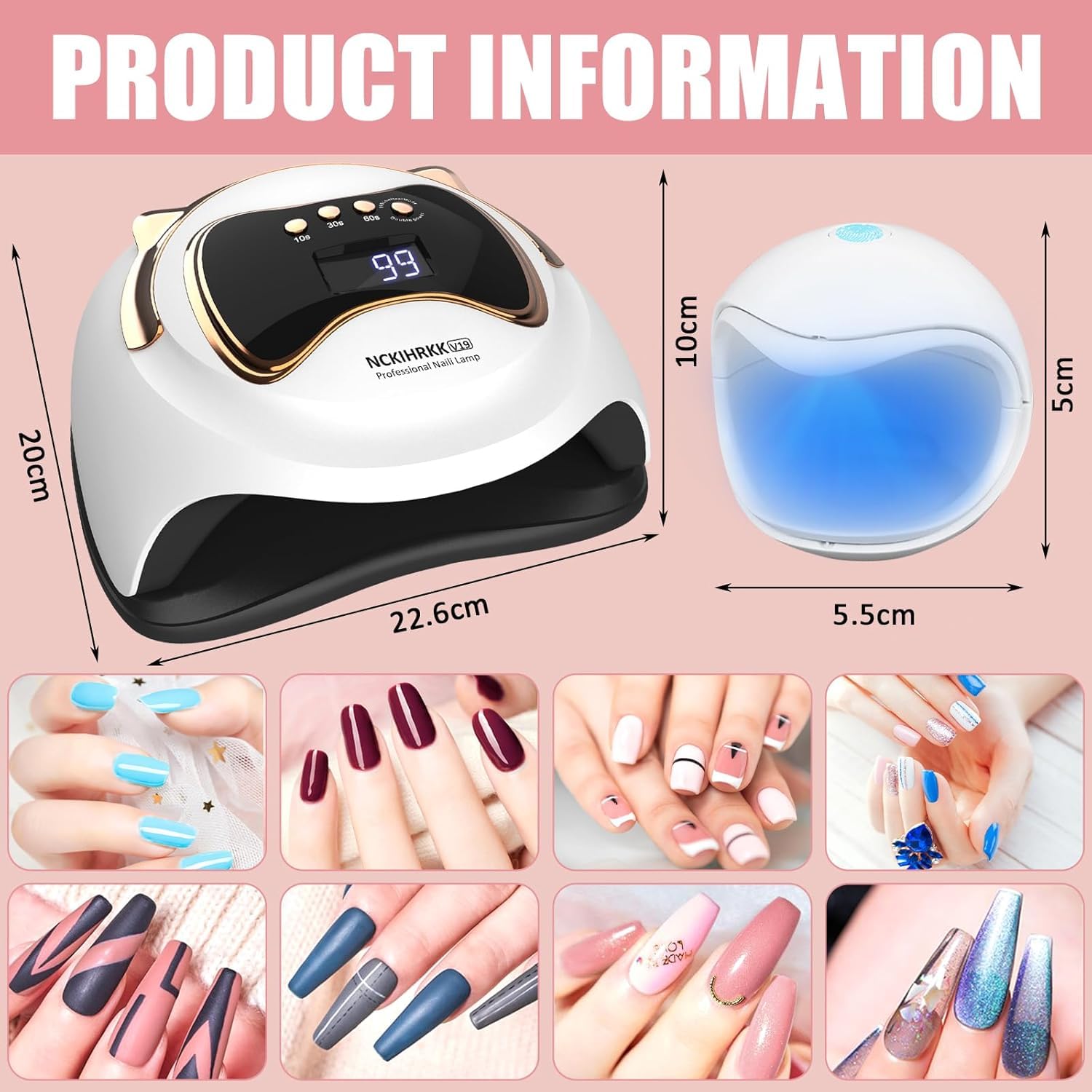 180W Lampada UV LED Unghie, Professionale Fornetto Unghie Semipermanente per Manicure Display LED Automatico Sensore, Maniglia a Orecchio di Gatto, Lampada Led Unghie per Manicure/Pedicure