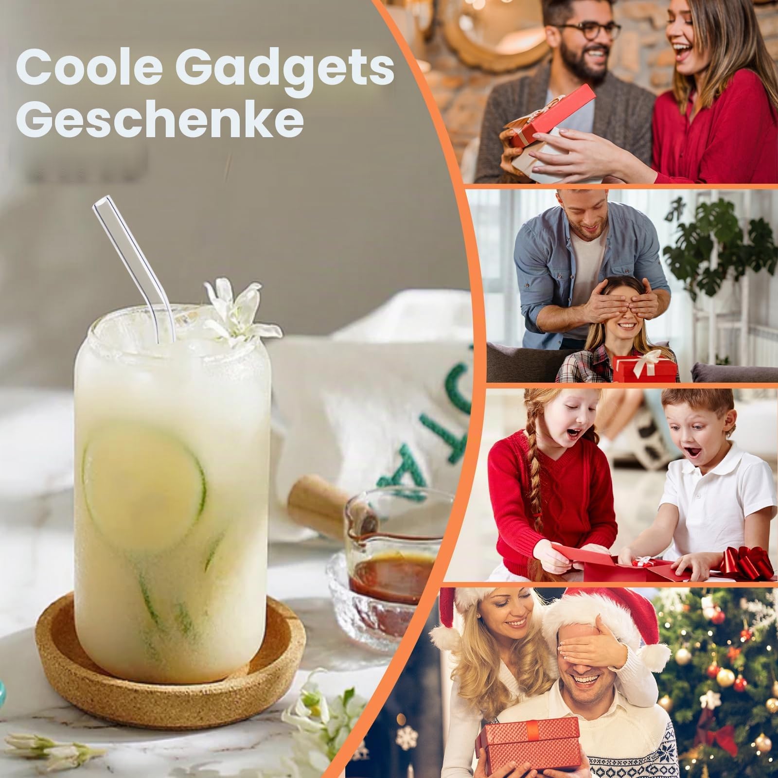 24er Set Glas mit Deckel und Strohhalm, Trinkgläser mit deckel, 500 ml Cocktailgläser Gläser Set, Geeignet für Eiskaffeetassen, Limonaden, Smoothies, Bier, Cocktails