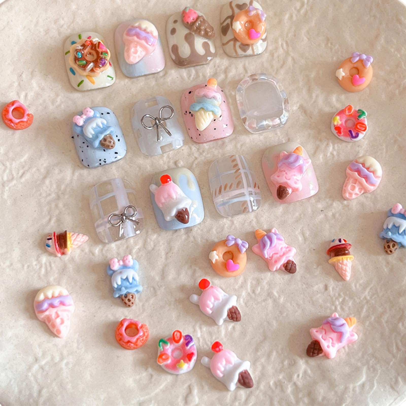 ネイルパーツ ドーナツ 100個セット 3D 立体 可愛い ドーナツ アイスクリーム デザート 樹脂 ネイルストーン 夏 ジェルネイル レジン用 ジュエリーパーツ ネイルアート デコパ ーツ ハンドメイド DIY 手作り