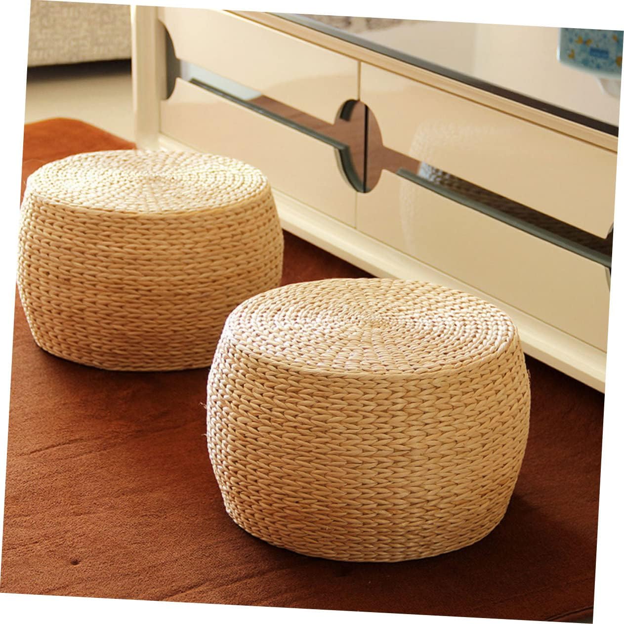 Luxshiny Outdoor Rattan Jute Foot Stools Footstools for Patio Household Stool Mat Boys and Girls Skid