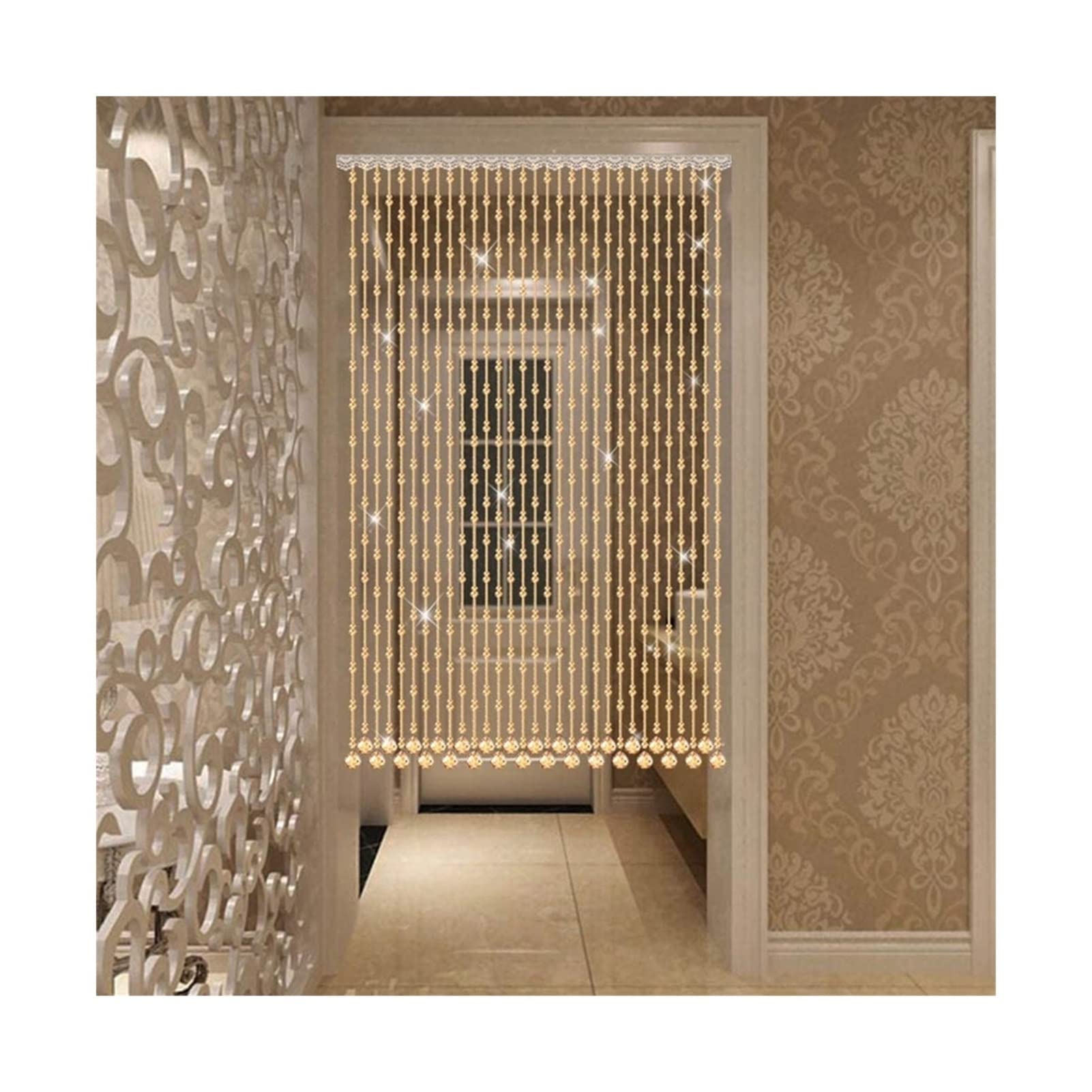 Rideau de perles de cristal pour sublimer l'entrée du salon et tamiser la lumière