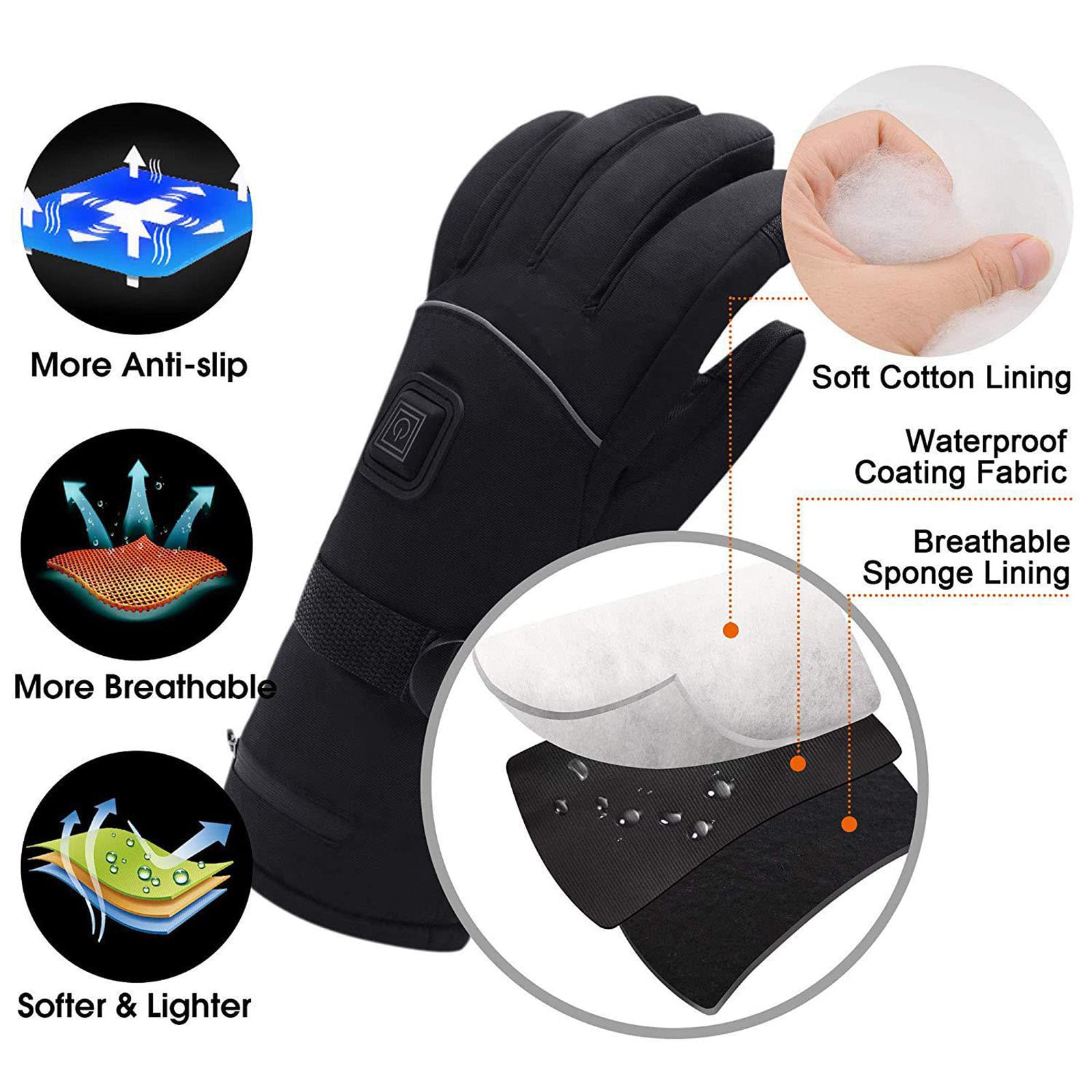 Gants Chauffants électrique, Tactiles Gants d'hiver Chauds pour Homme Femme, pour Sports Running Velo Conduite Course Cyclisme,36cm