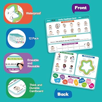 Aizweb Big Feelings Deck-12 Pack 9x12 Dry Erase Emotions Flash Cards with Coping Skills,Feelings Chart for Kids,Autism & ABA Tools,Calm Down Corner Supplies for Preschool Kindergarten Classroom