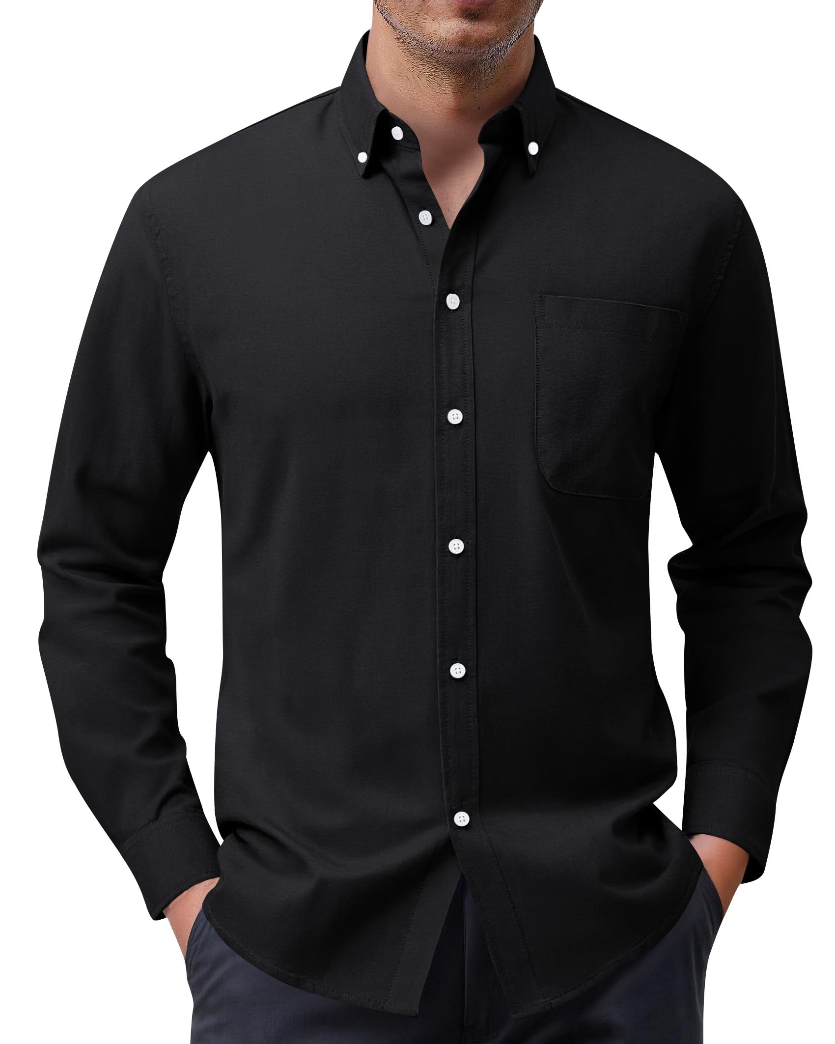 siliteelon Herren Hemd 100% Baumwolle Oxford Hemden Langarm Bügelfrei Freizeit Regular Fit Business Faltenfrei Formales Anzug Hemden mit Tasche